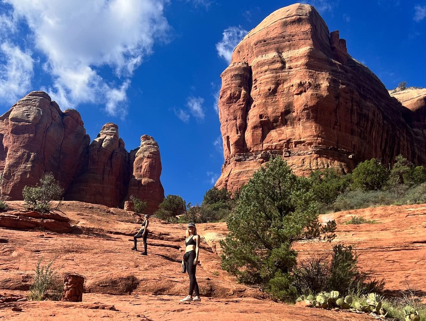Advisor standing in a desert setting with rock formations and green foliage on a sunny day
