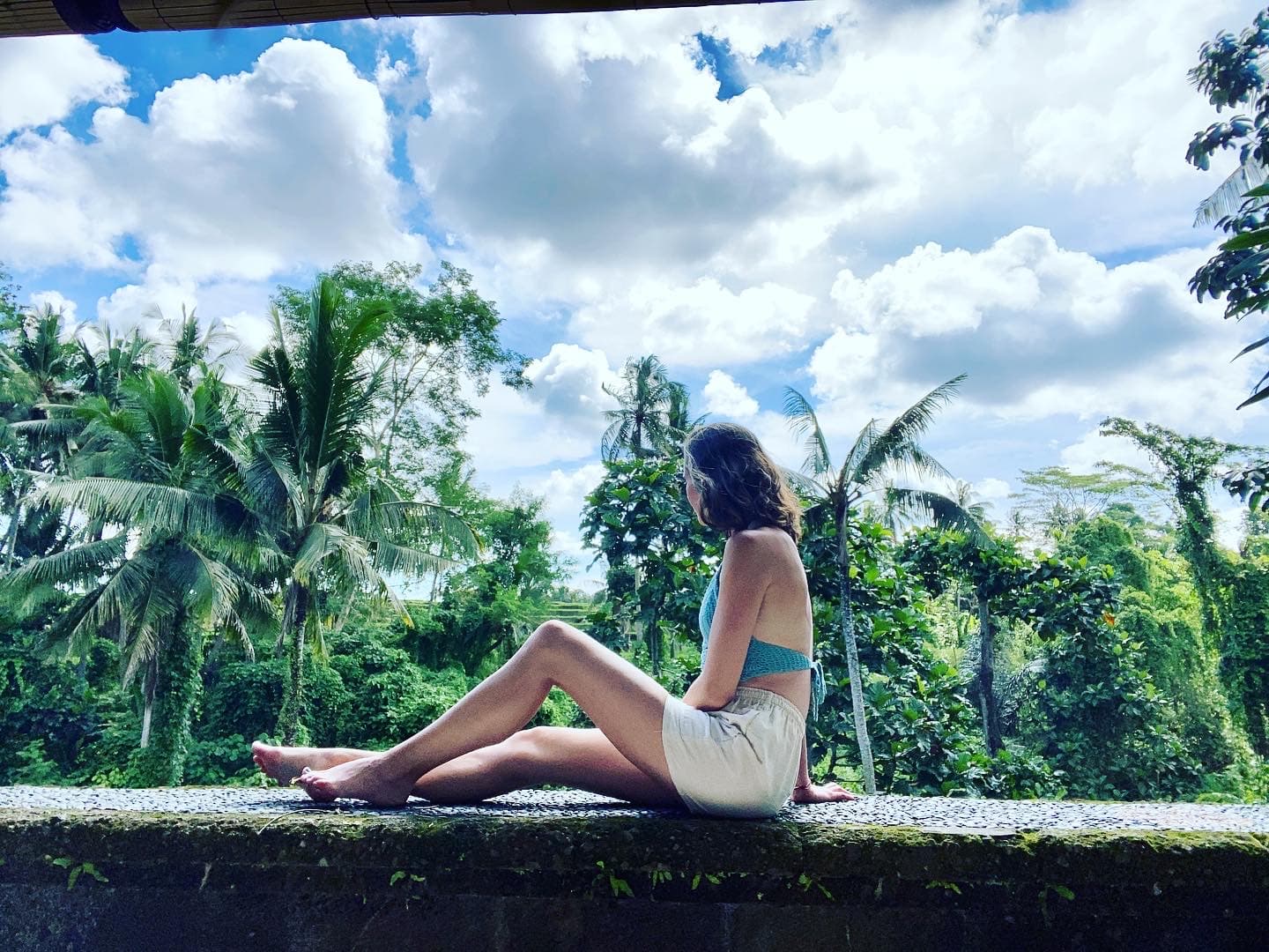 Advisor sitting on a ledge on a sunny day with foliage in the distance.