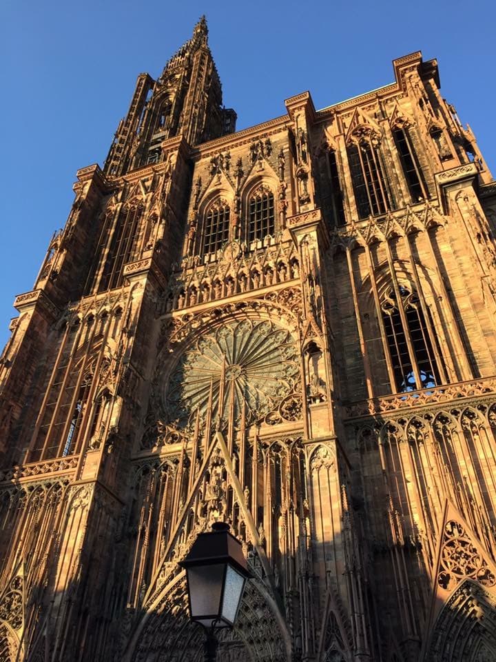 The front of a church.