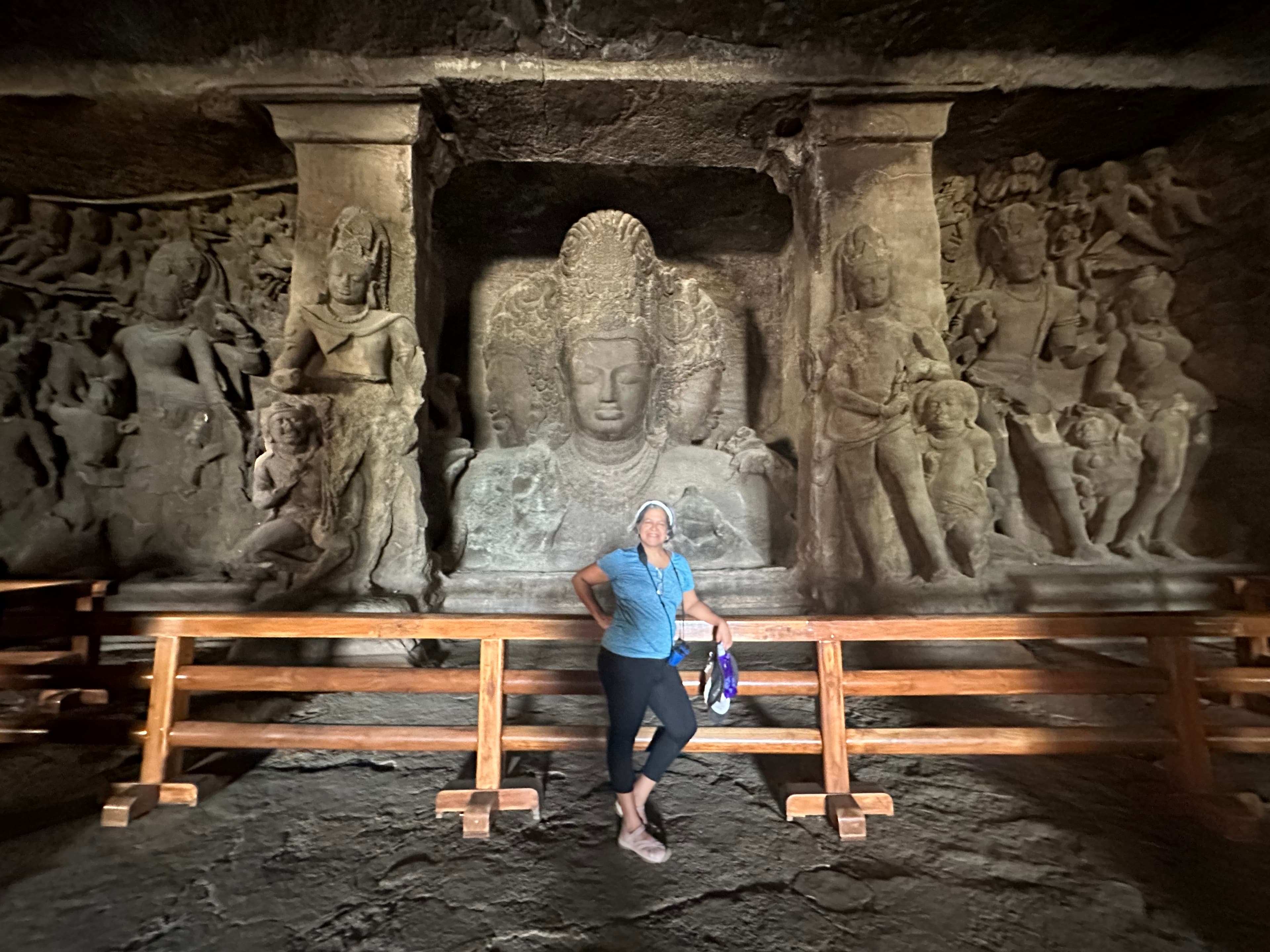 Advisor posing in front of ruins.