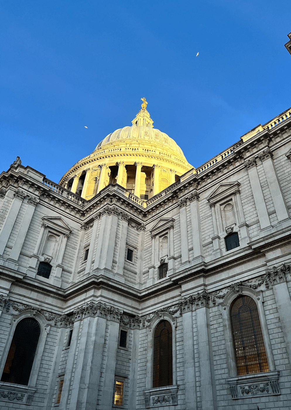 Blue sky over a historic building.