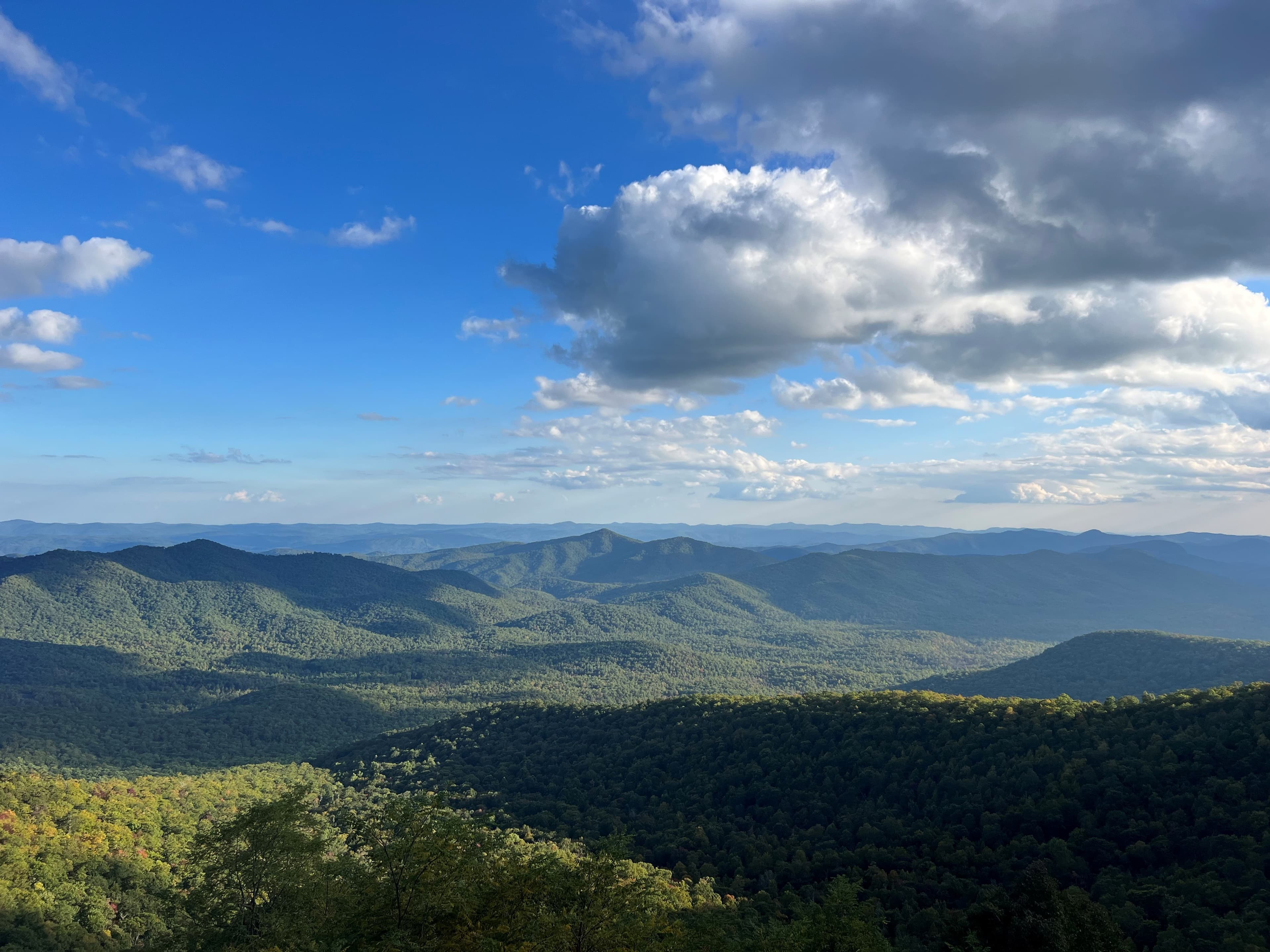 Beautiful view of a valley and mountain landscape in Asheville on a sunny day