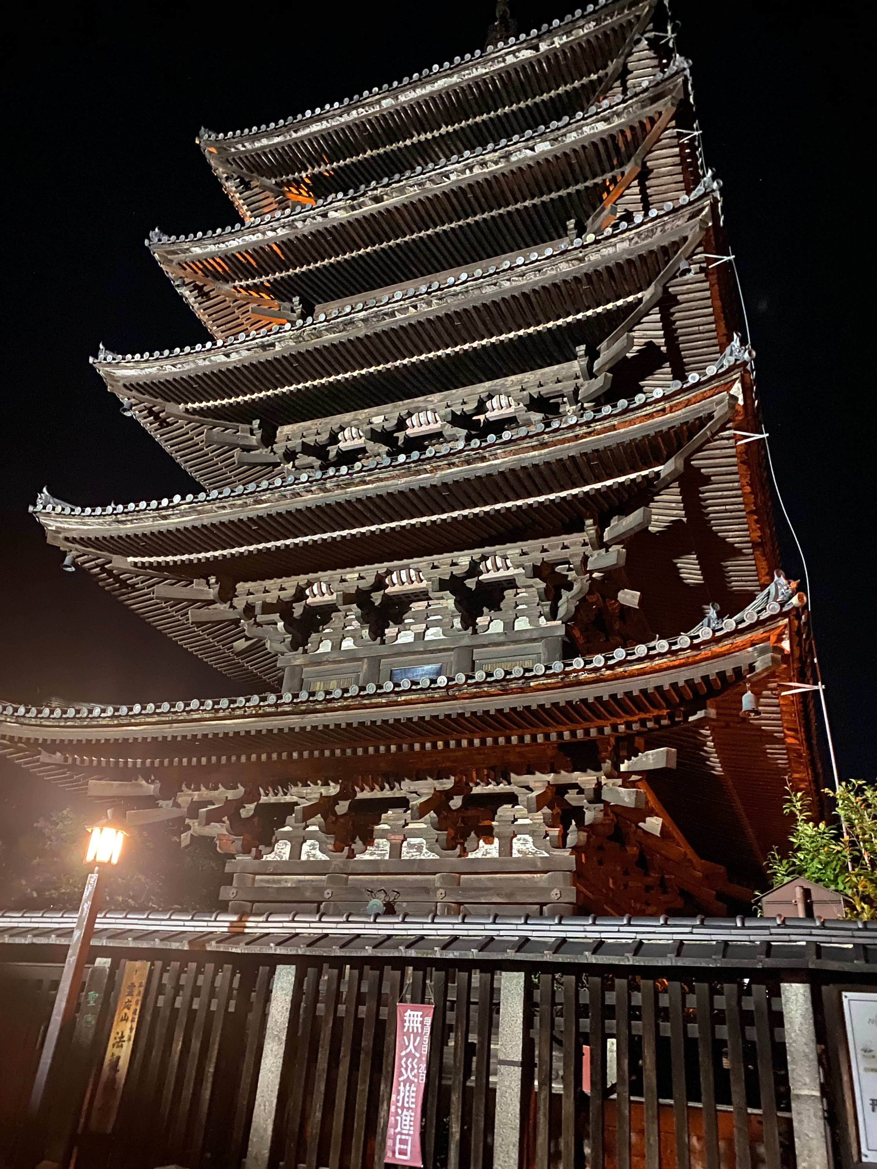 View of a beautifully ornate temple at night