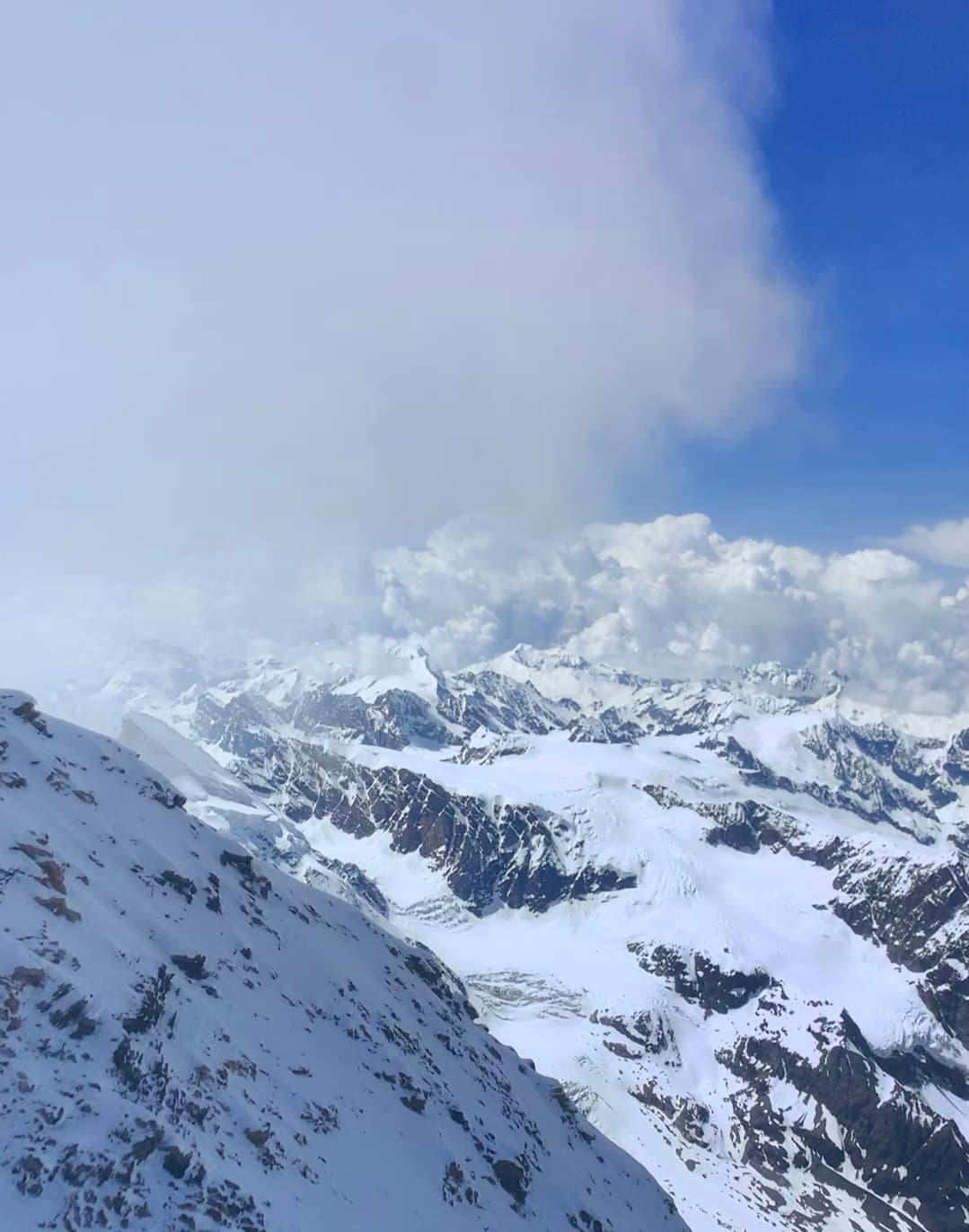 Beautiful view from a high altitude viewpoint in a snowy mountain range