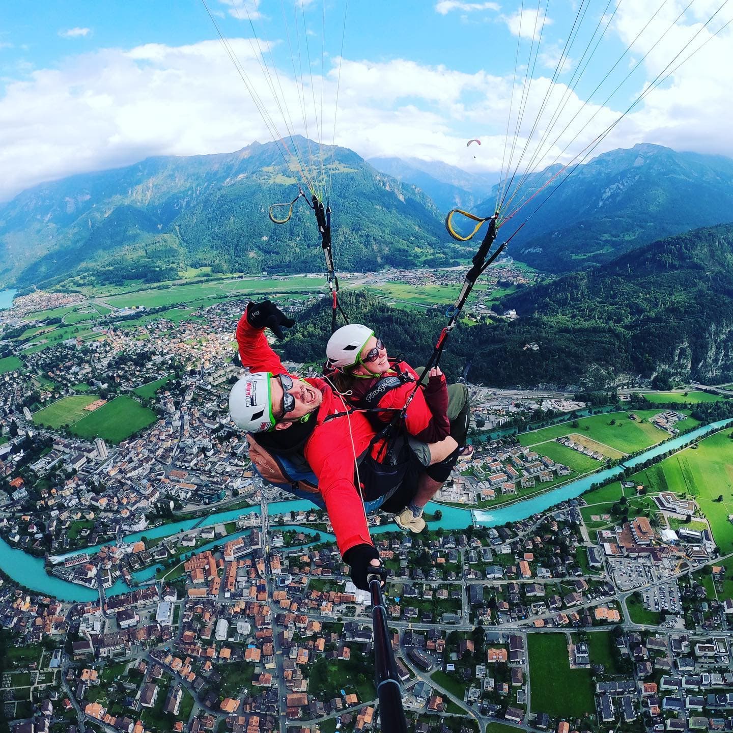 Parachuting over mountains.