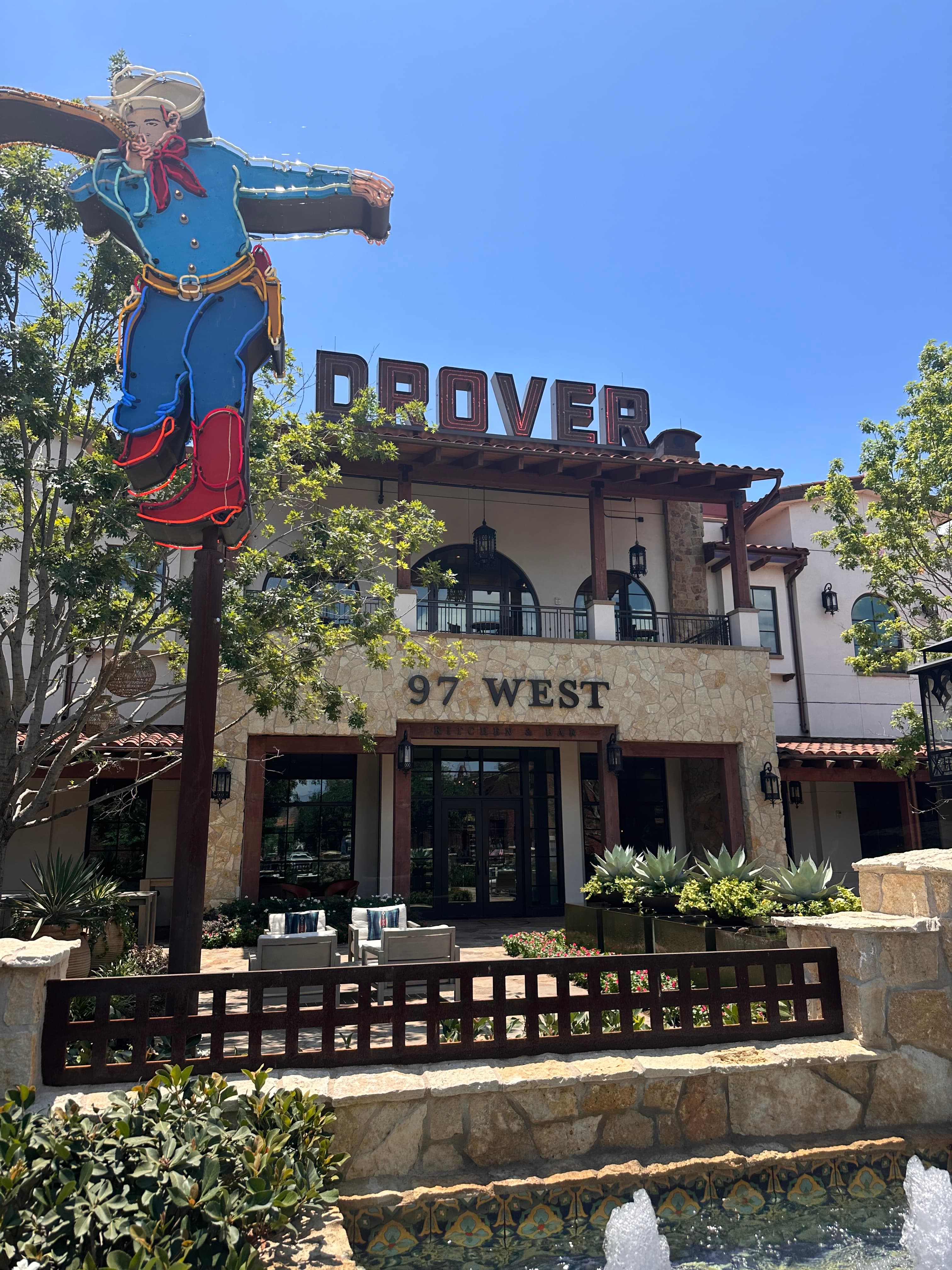 A view of a restaurant during the day.