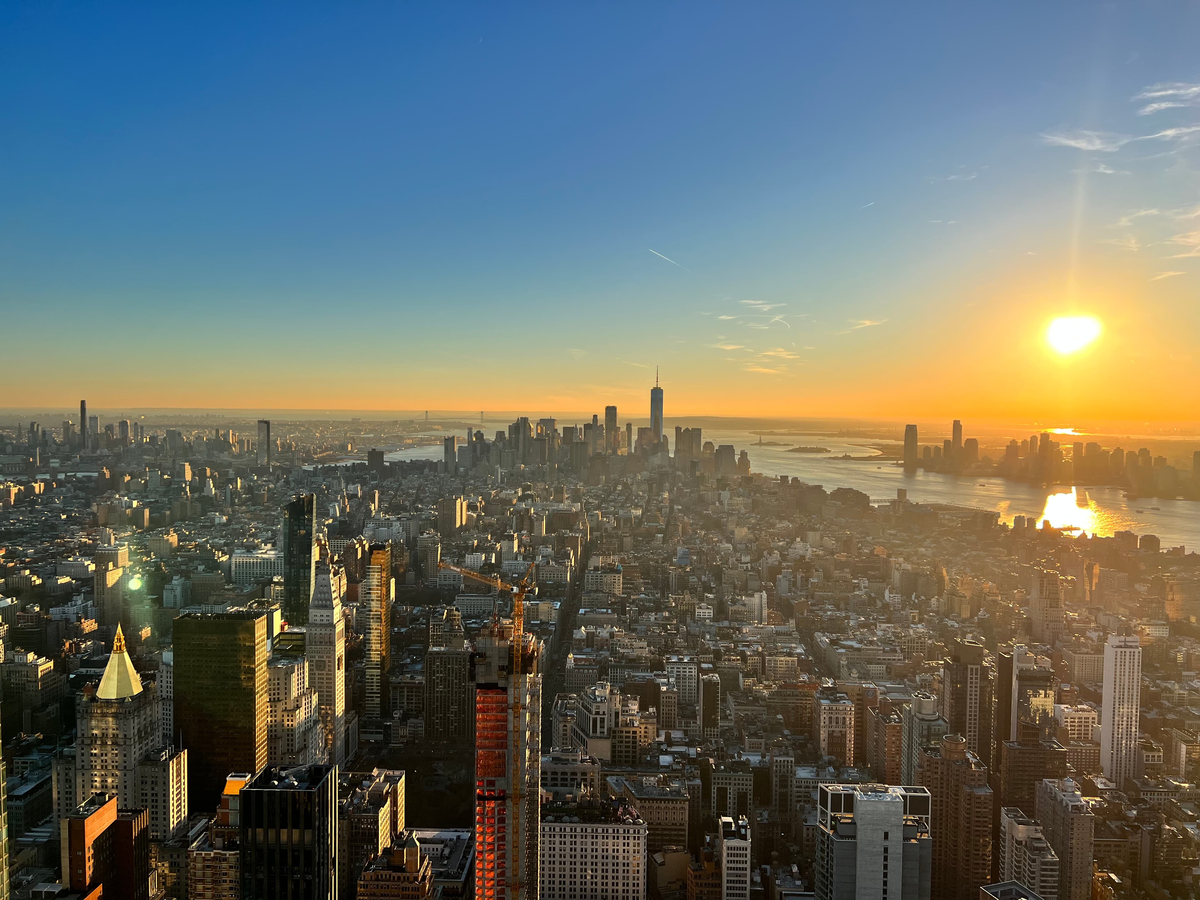 A view of New York city at dusk.