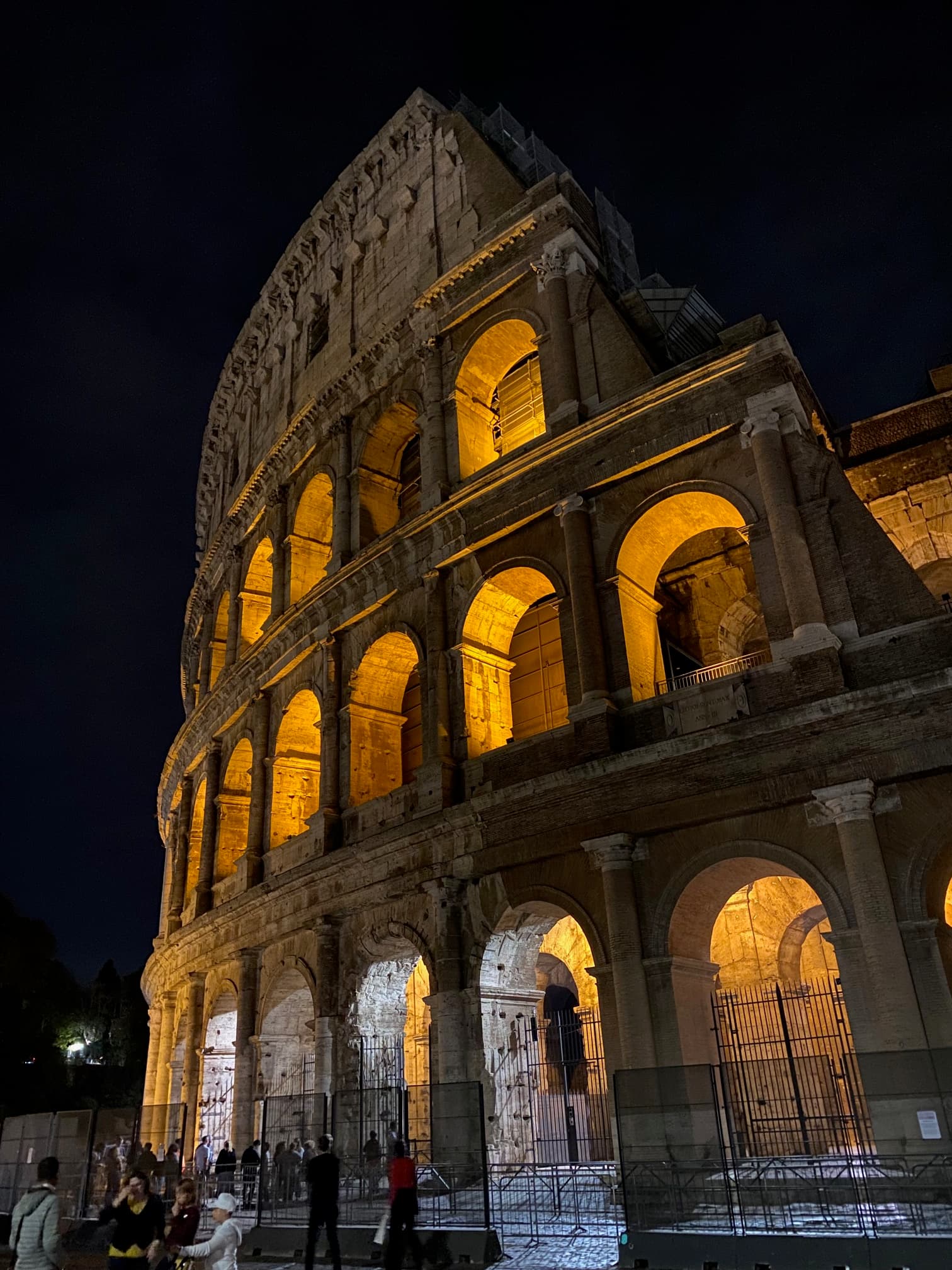 Close up view of the Colosseum in Rome at night