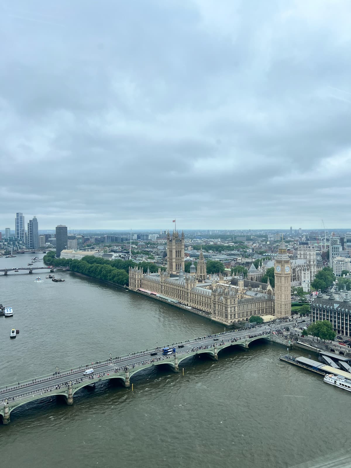 Views of a historic building by the river.