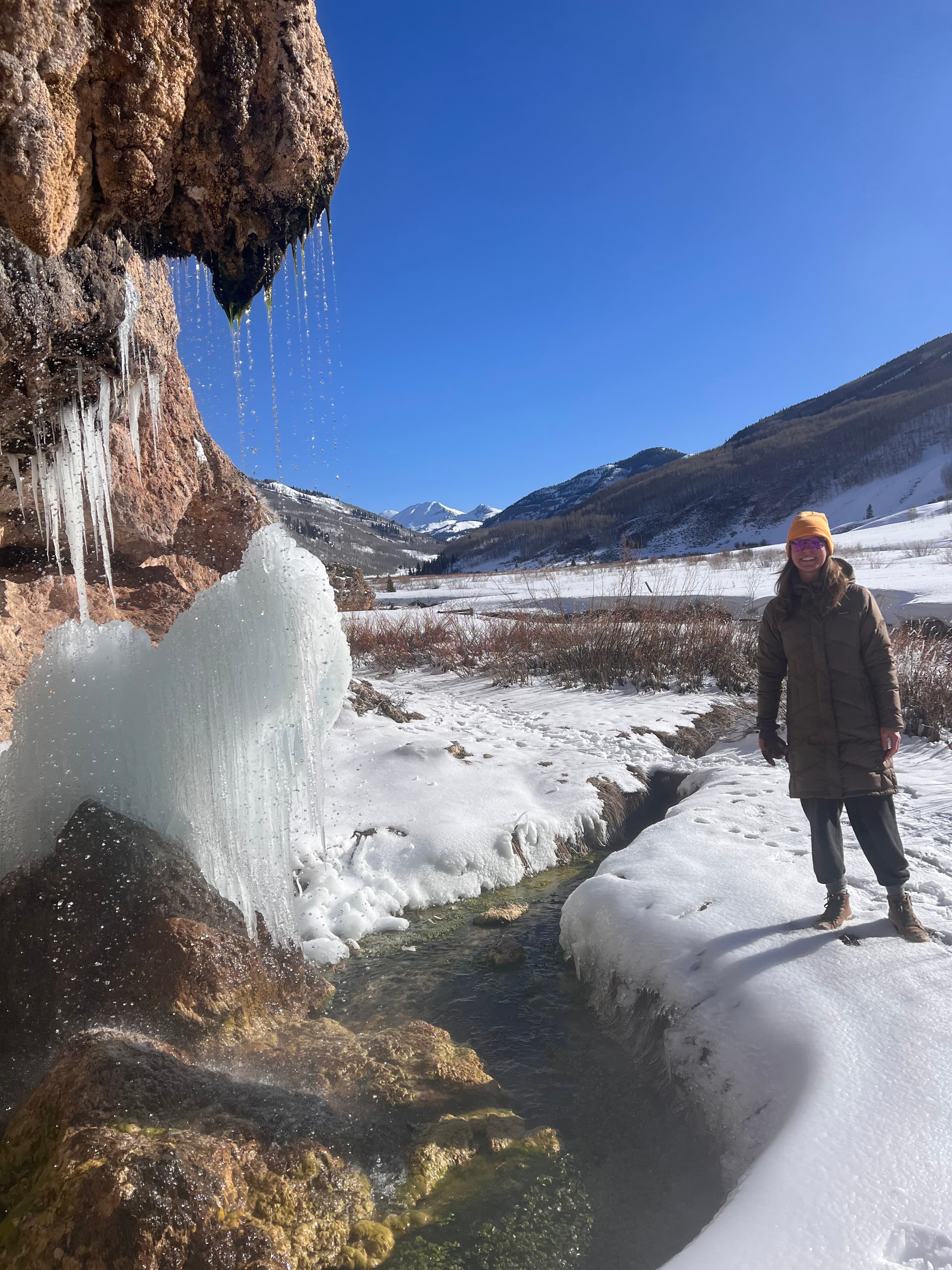 Standing with an ice-sickle.