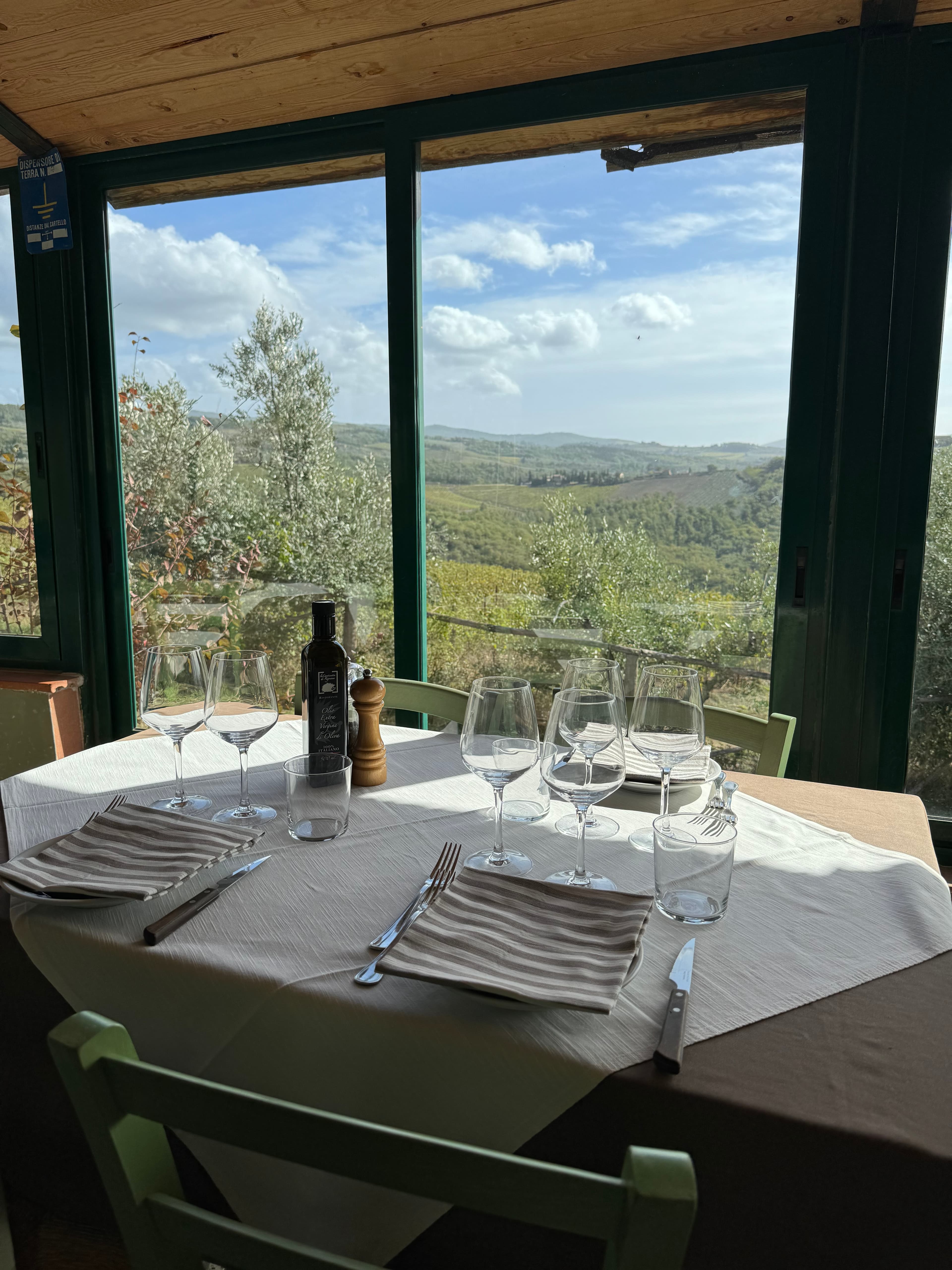 A view of a fine dining restaurant with a view of a valley.