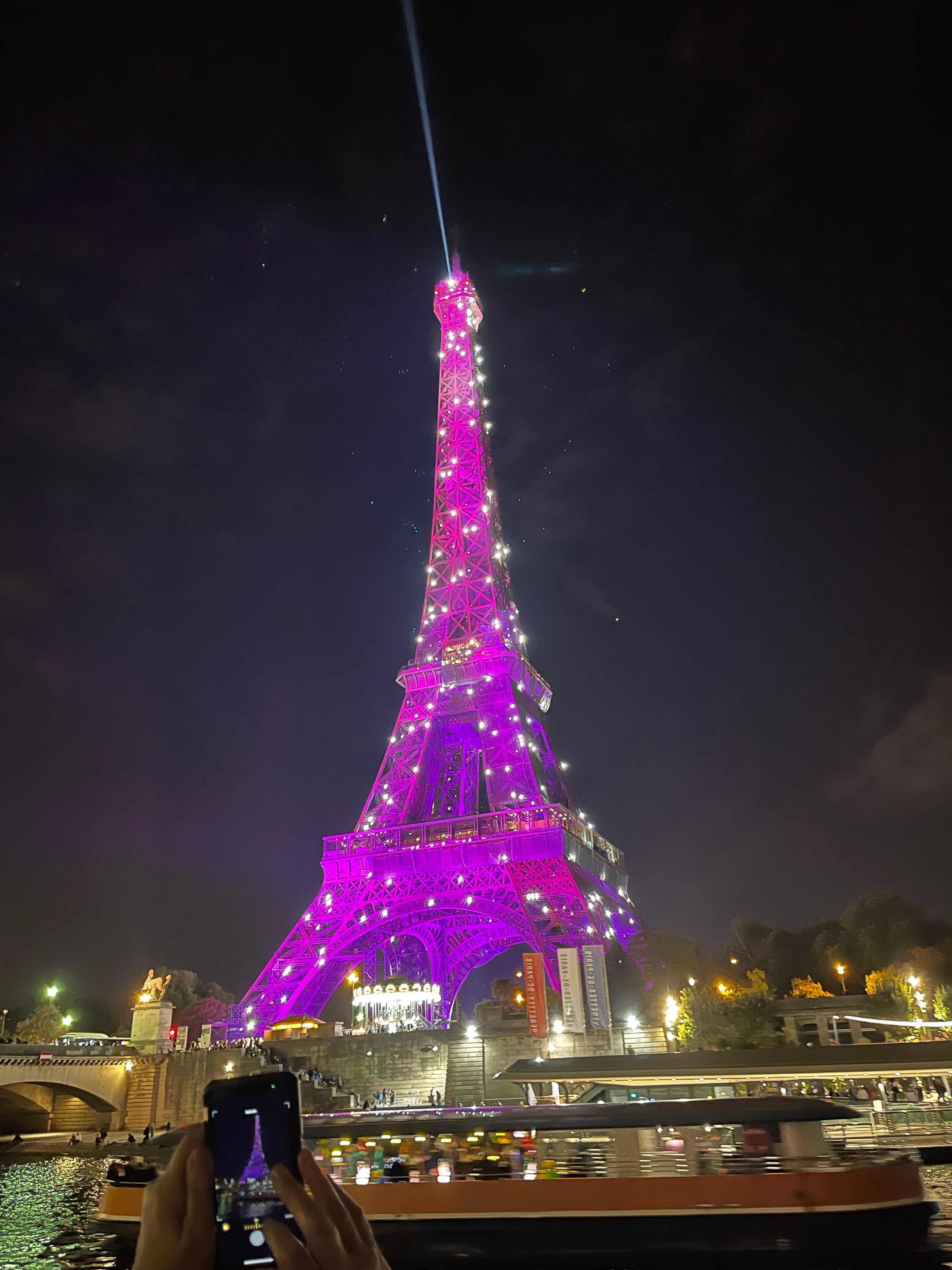 Eiffel Tower at night.