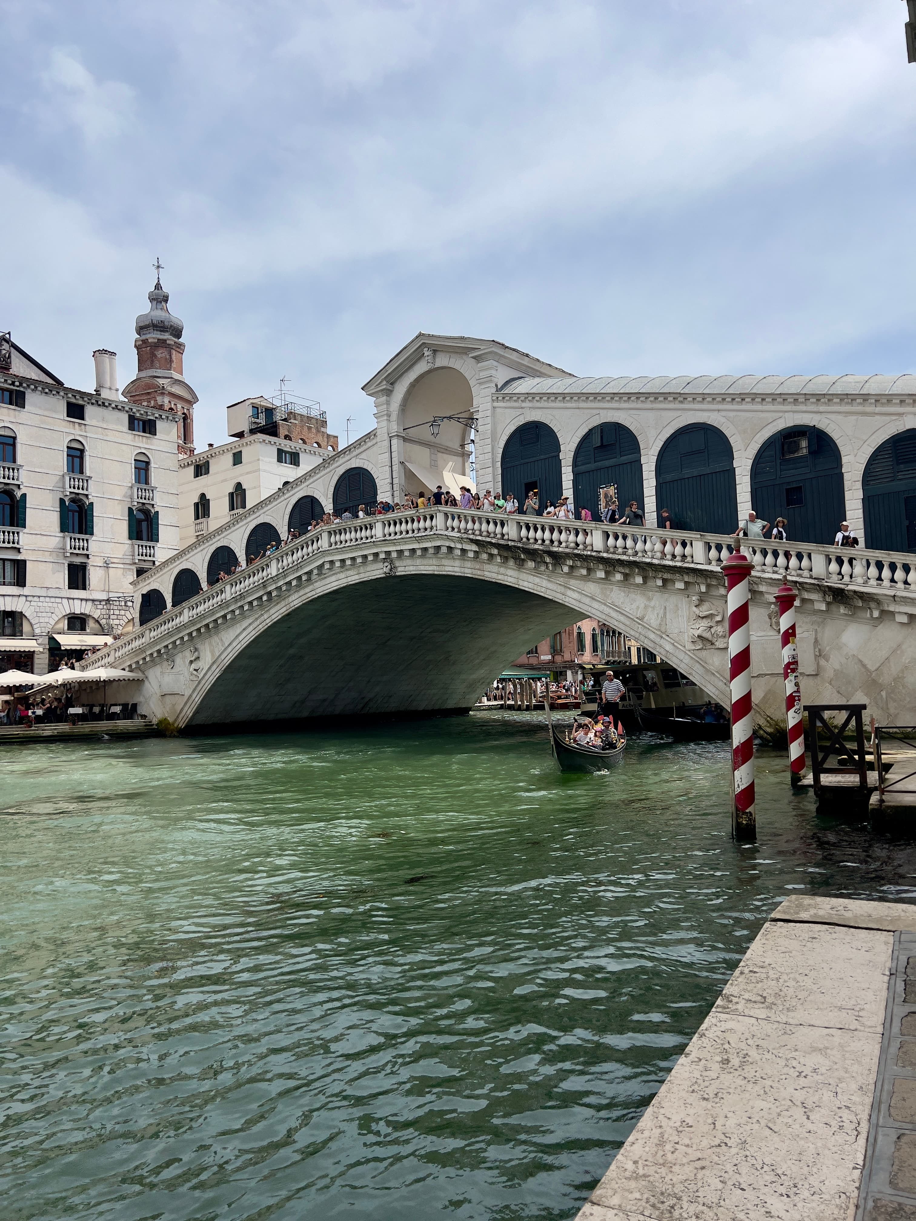 View of a bridge over Venice’s Grand Canal on a cloudy day