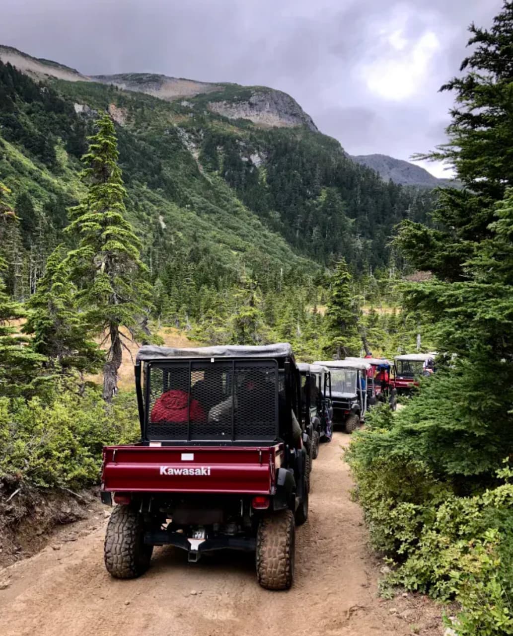 Trucks driving through the hills.
