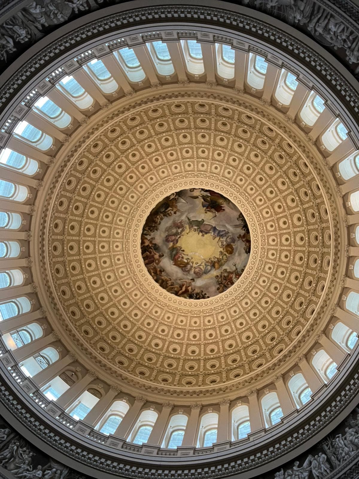 The roof inside of a building.