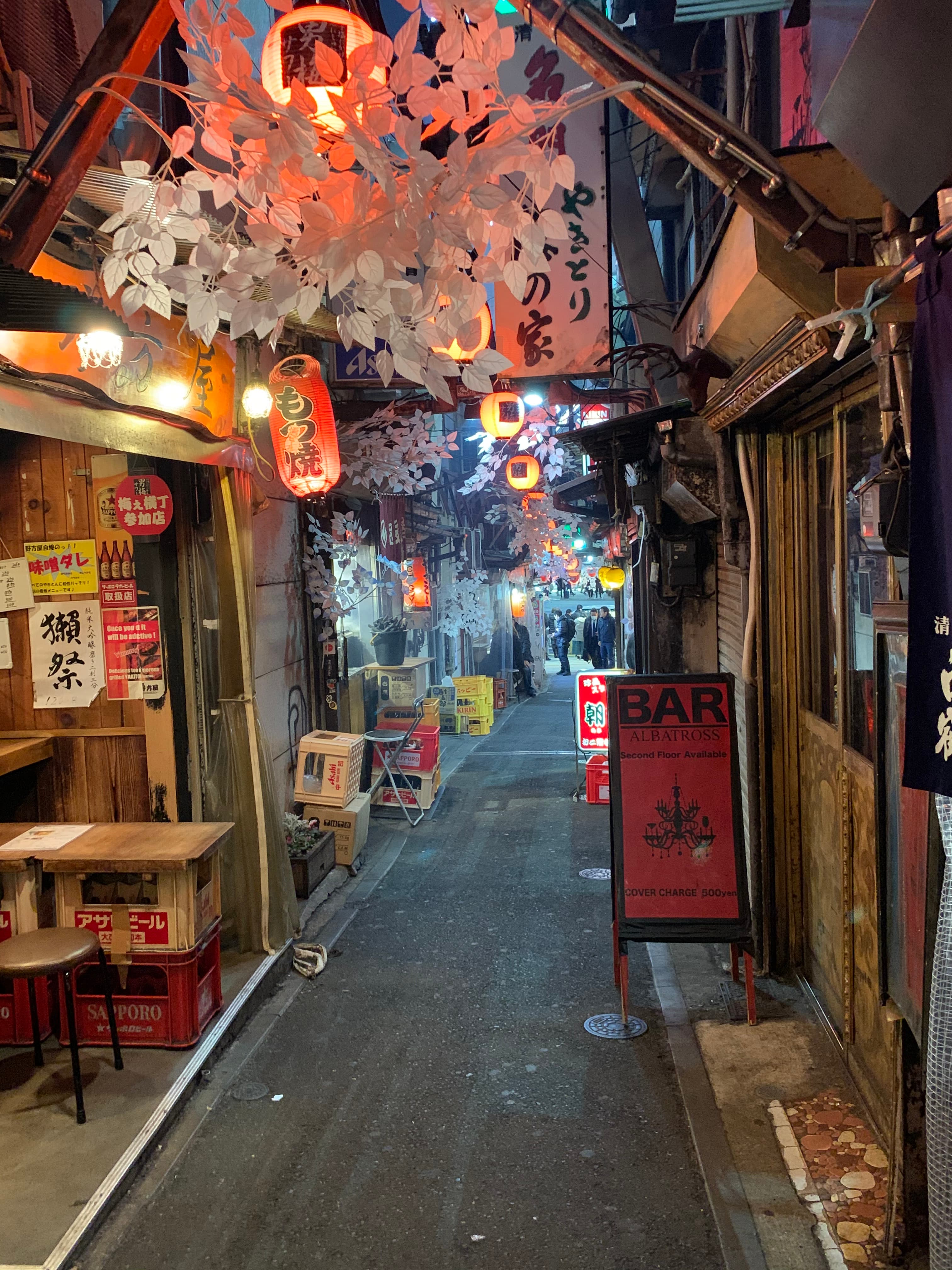 View of a narrow empty street in Japan at night