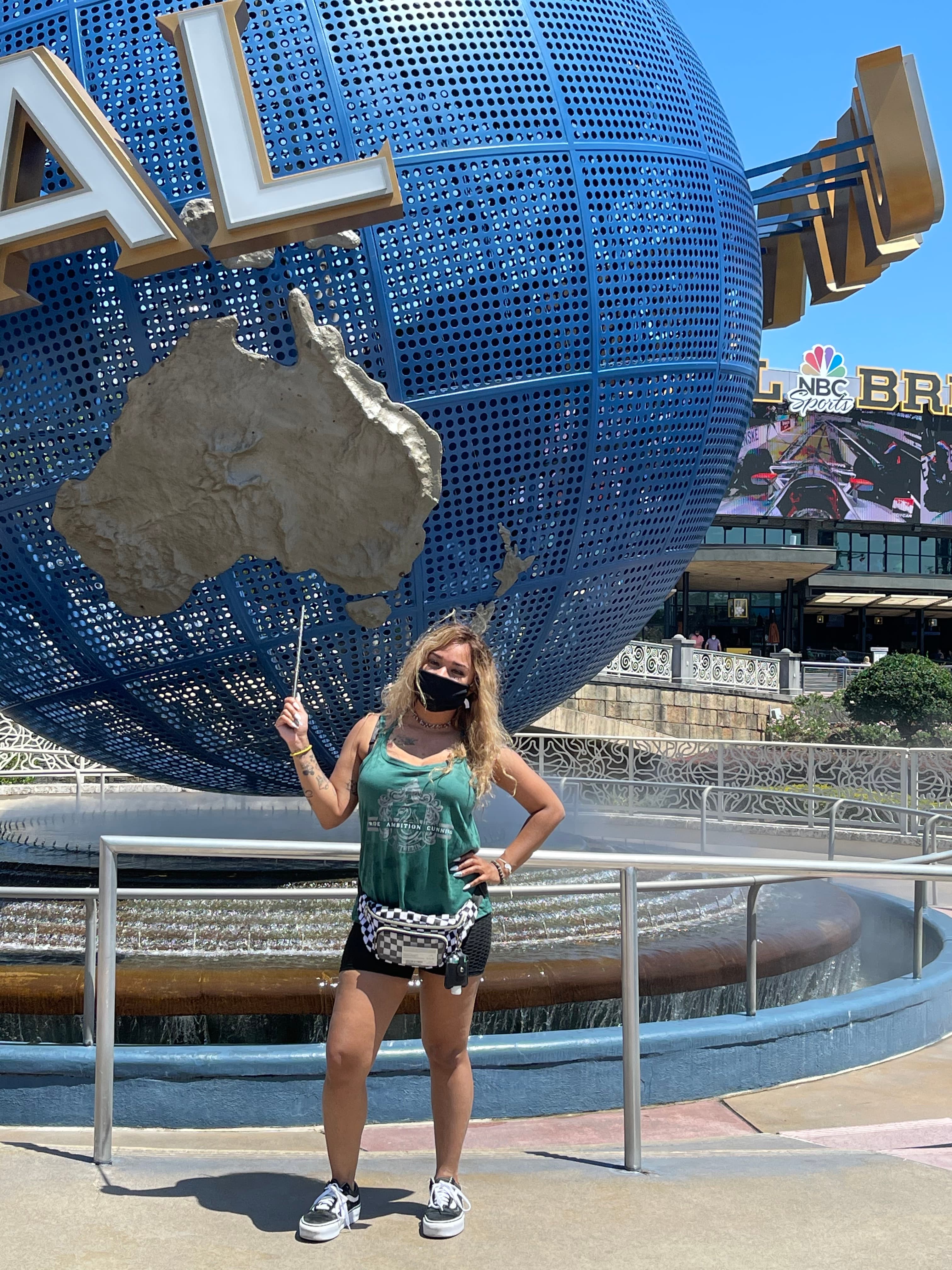An advisor posing at Universal Studios.