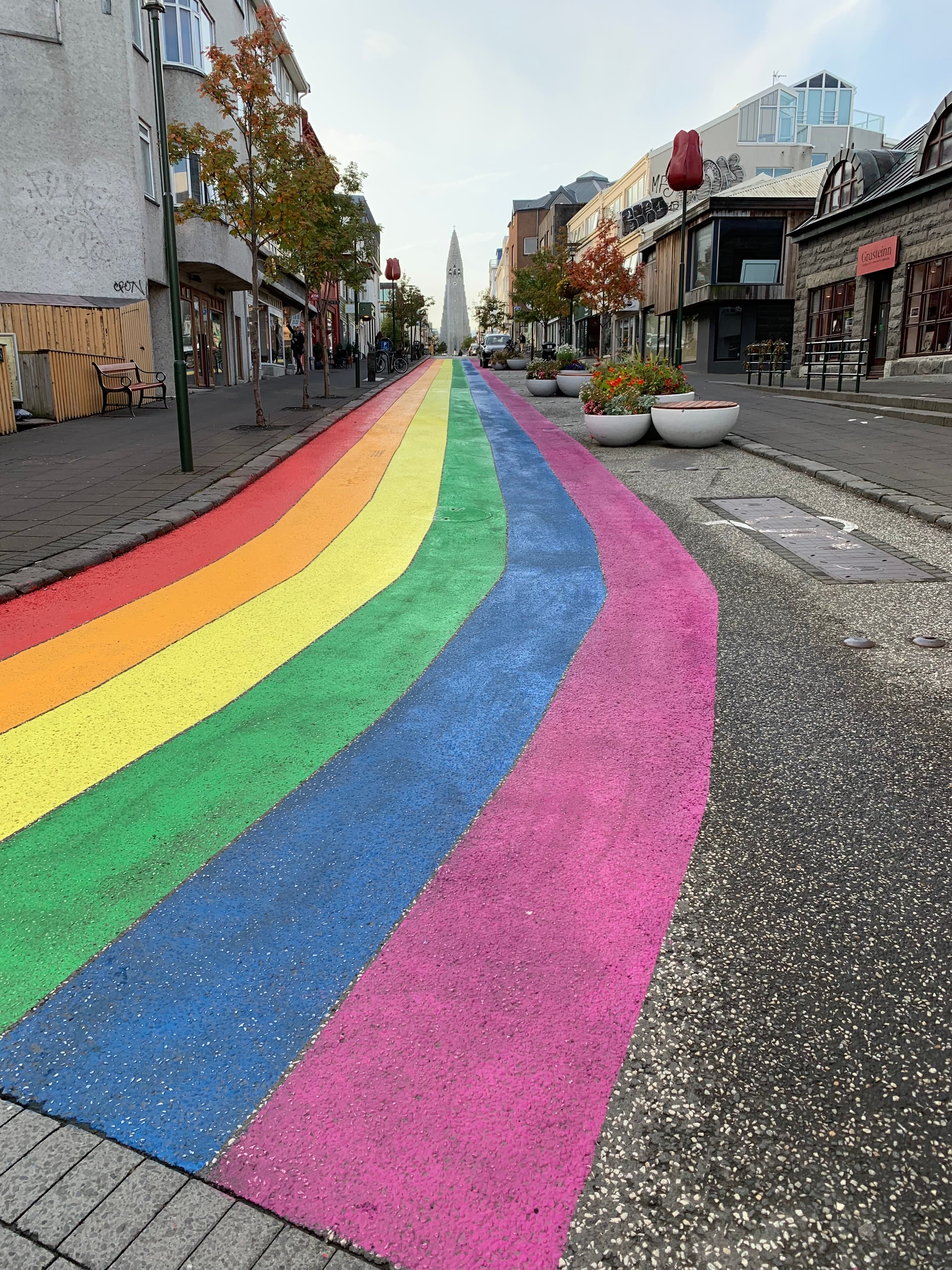 Rainbow in street.