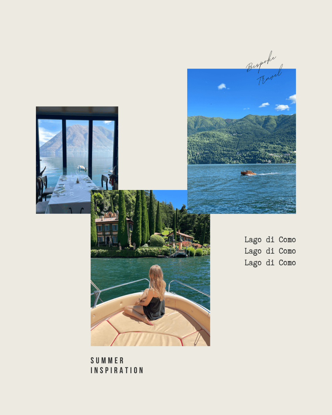 Collage of photos with Nicola in various places at the beach.