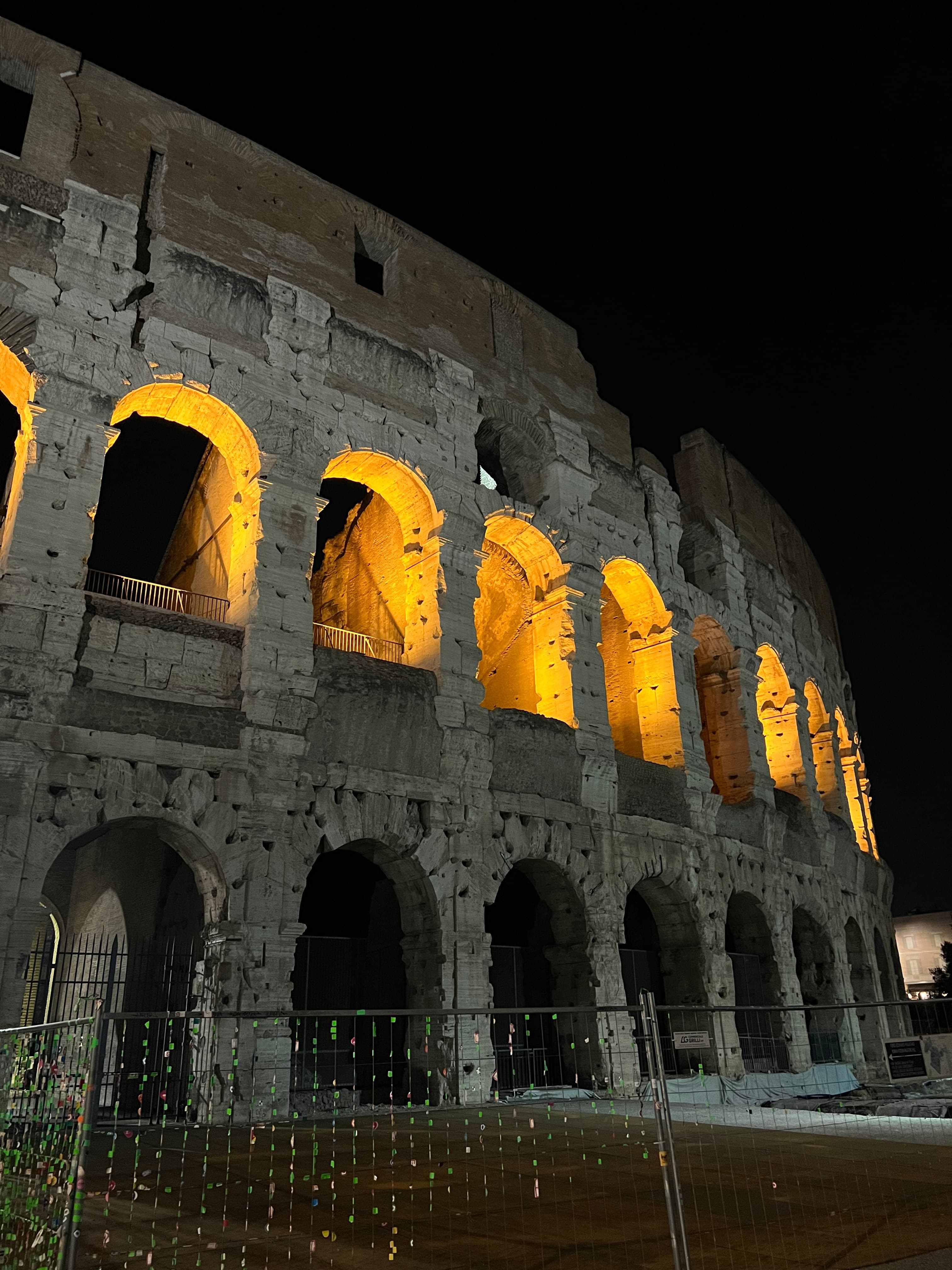 View of the Colosseum lit up at night