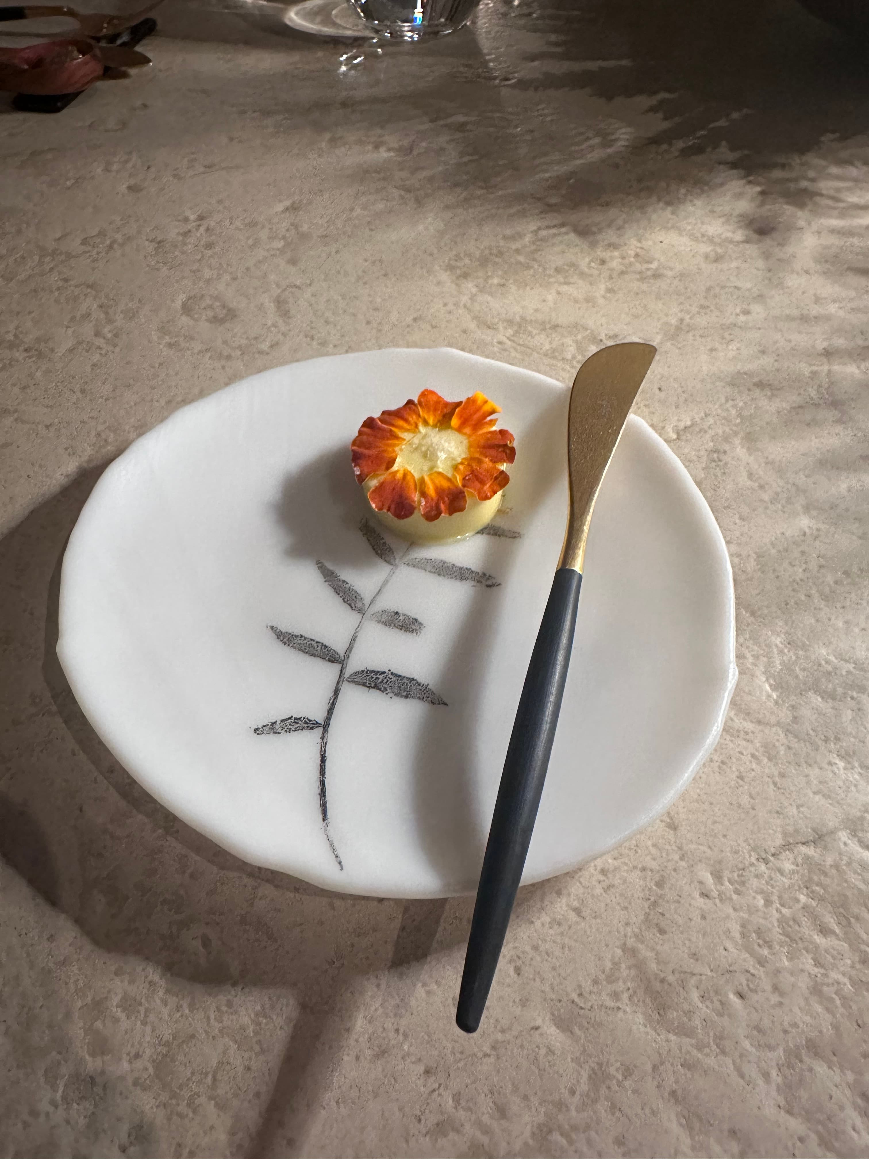 View of a beautifully plated dish in the form of a flower