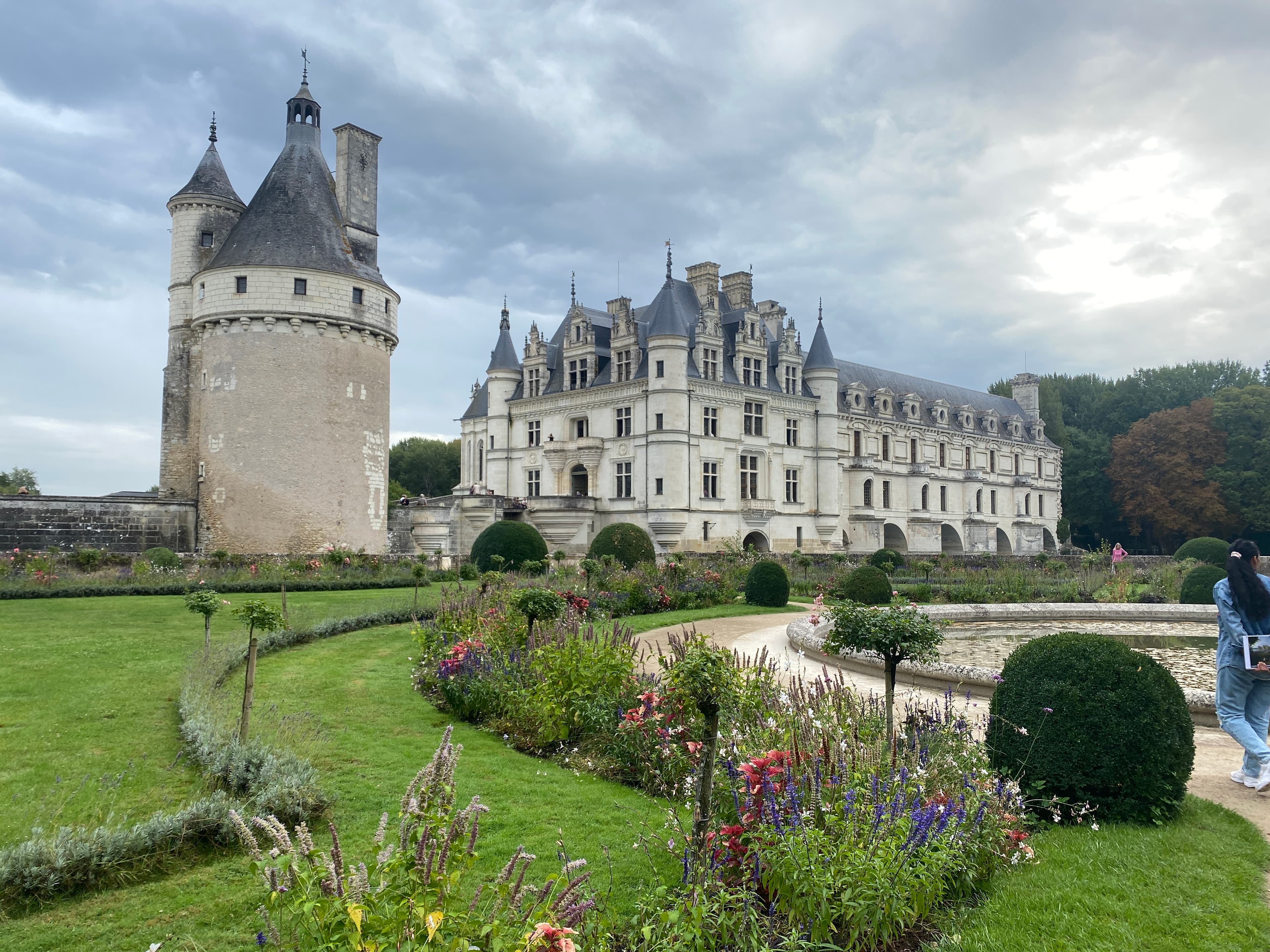 Castle by greenery.