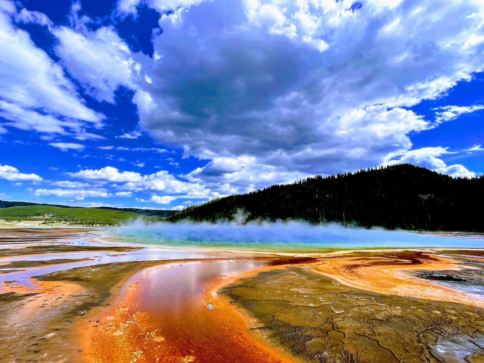Beautiful view of colorful waters and landscape in Yellowstone