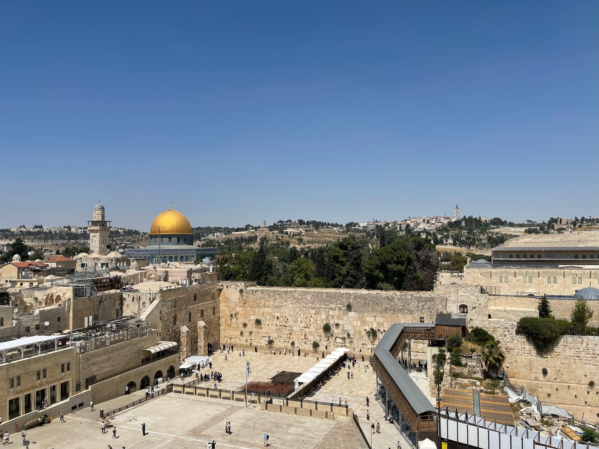 Aerial view of an old walled city on a clear day