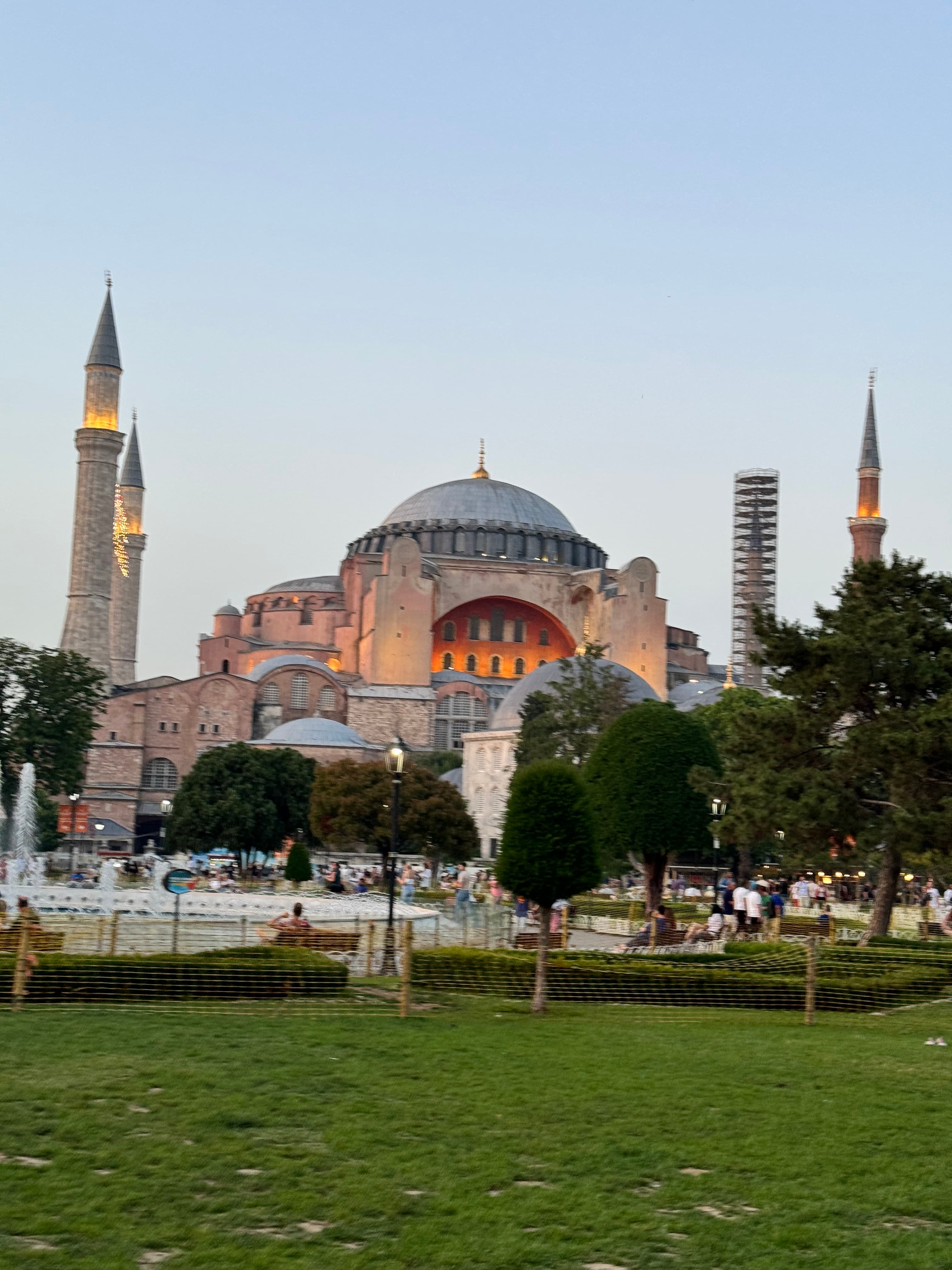 View of the Hagia Sophia mosque in Istanbul at sundown