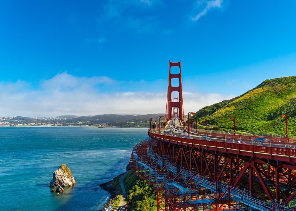 Beautiful view of the Golden Gate Bridge on a sunny day in San Francisco