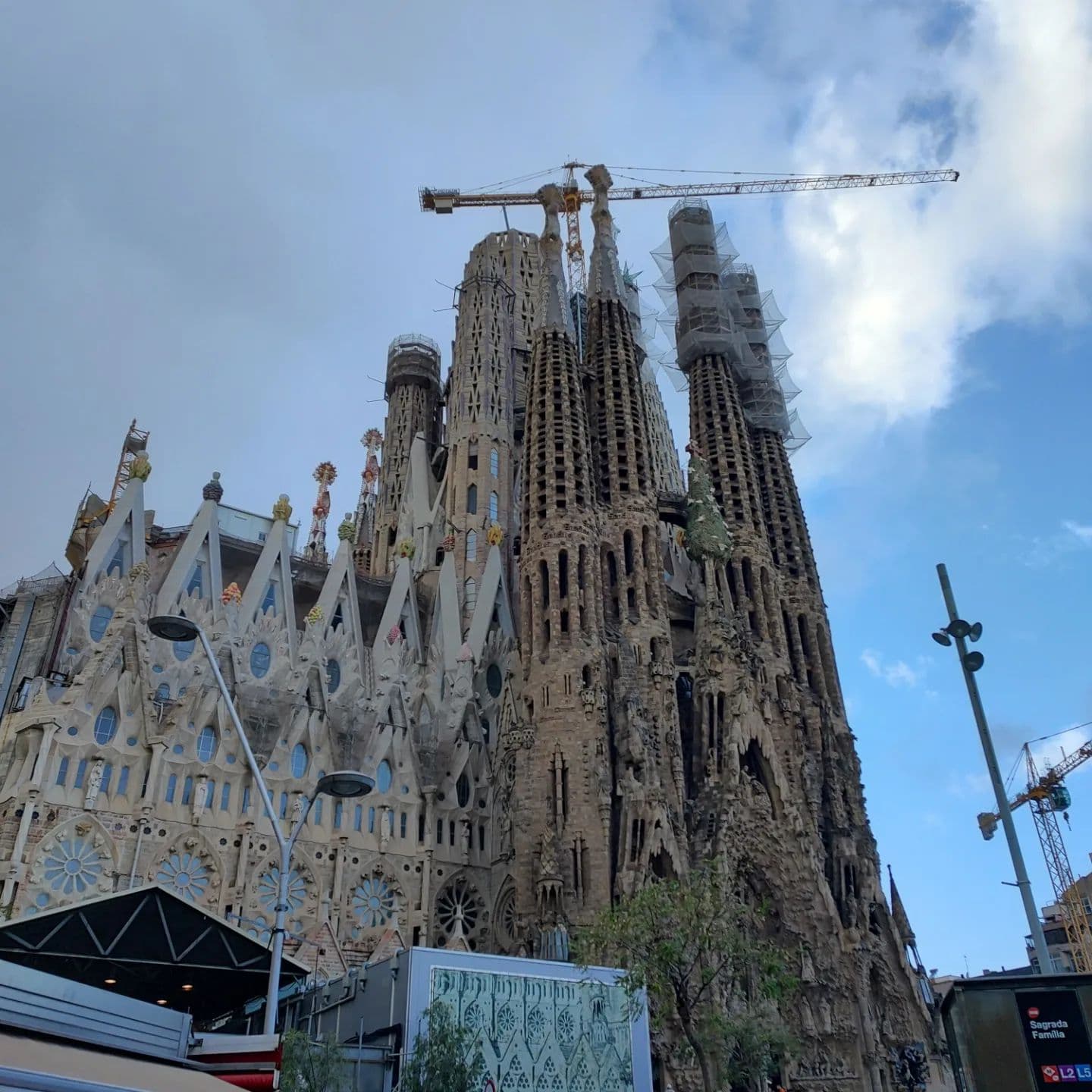 Exterior view of La Sagrada Familia on a sunny day in Barcelona