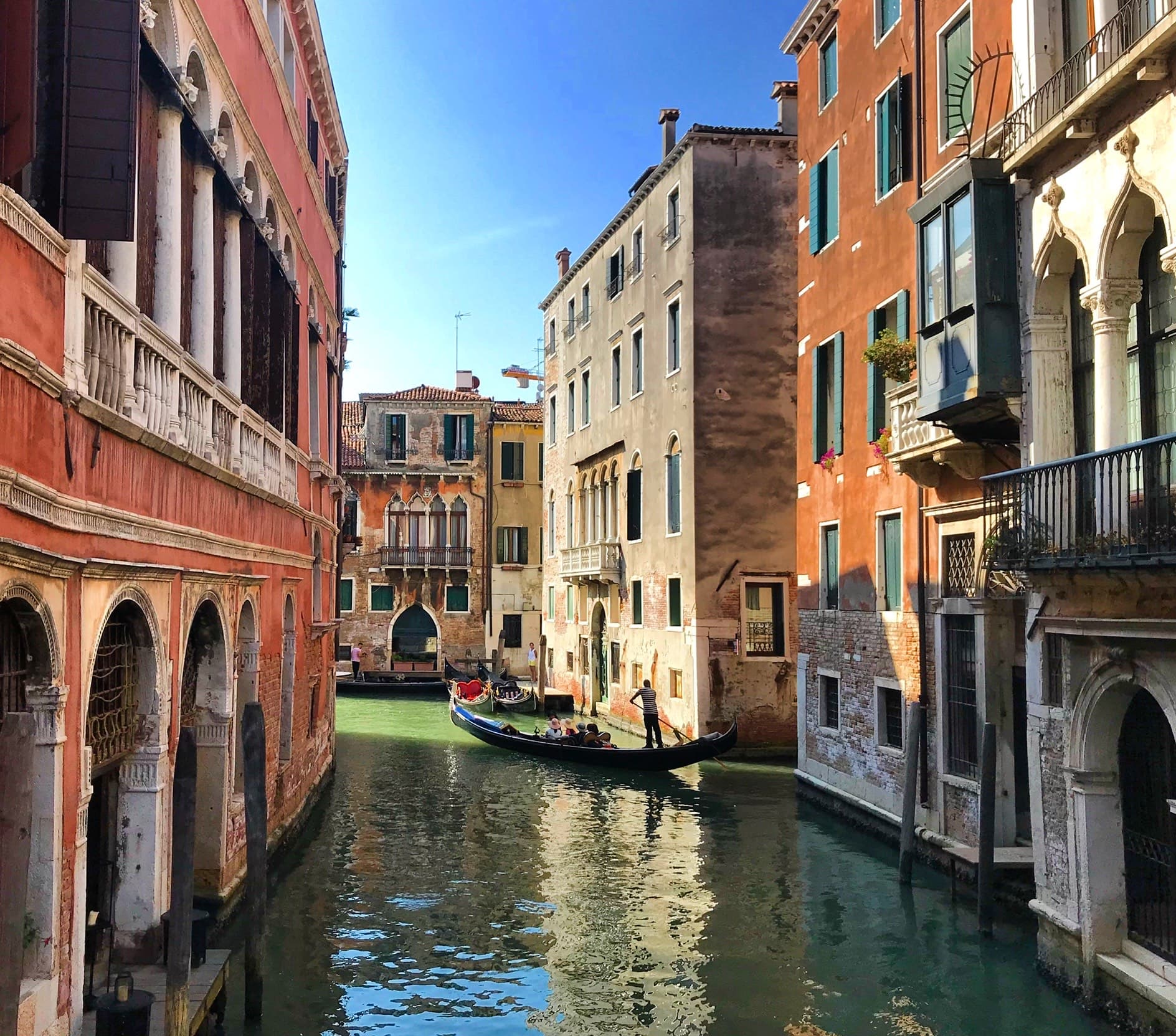 View of an empty canal on a sunny day in Venice, Italy
