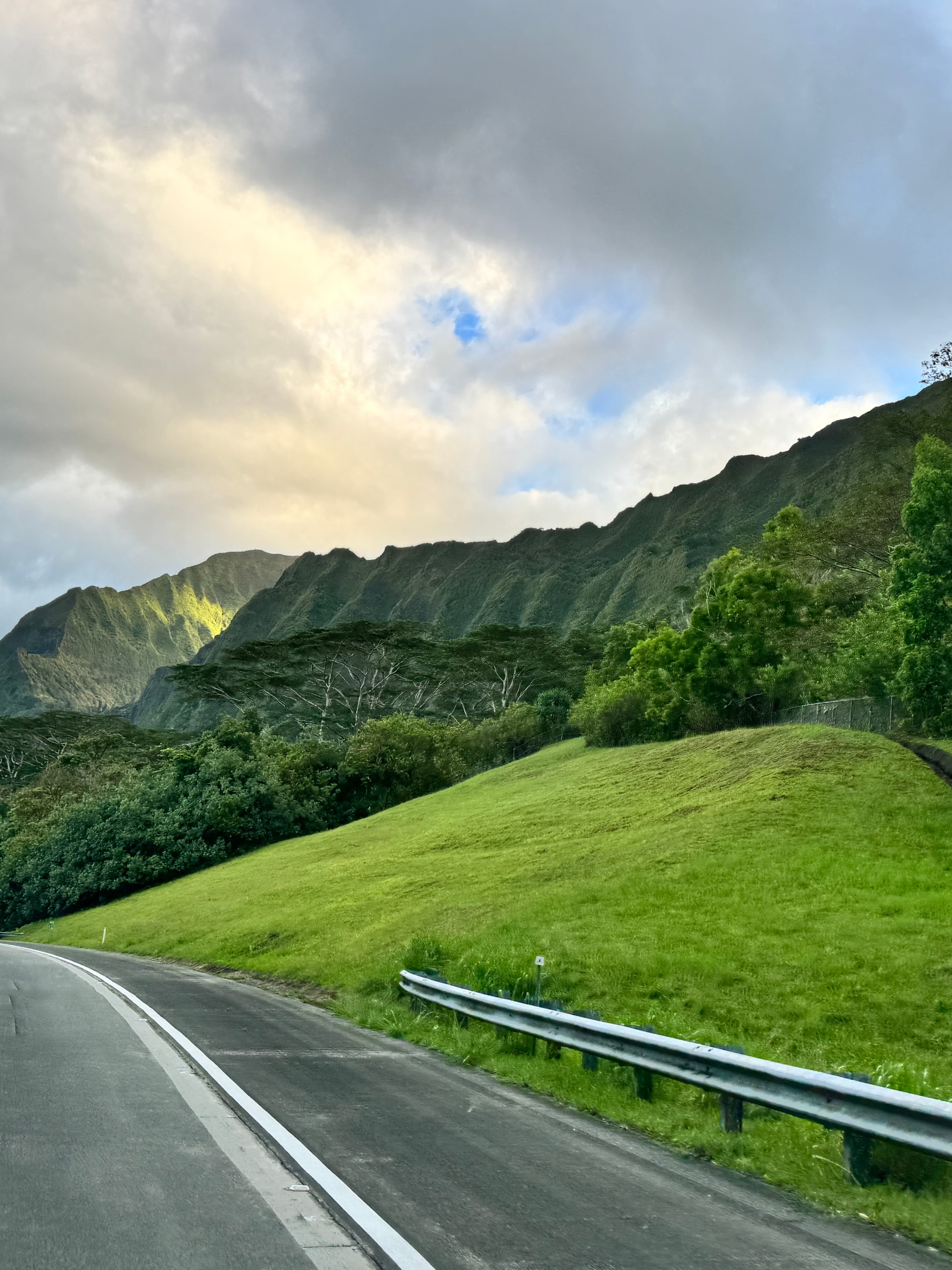 View of beautiful green mountains as seen from the road
