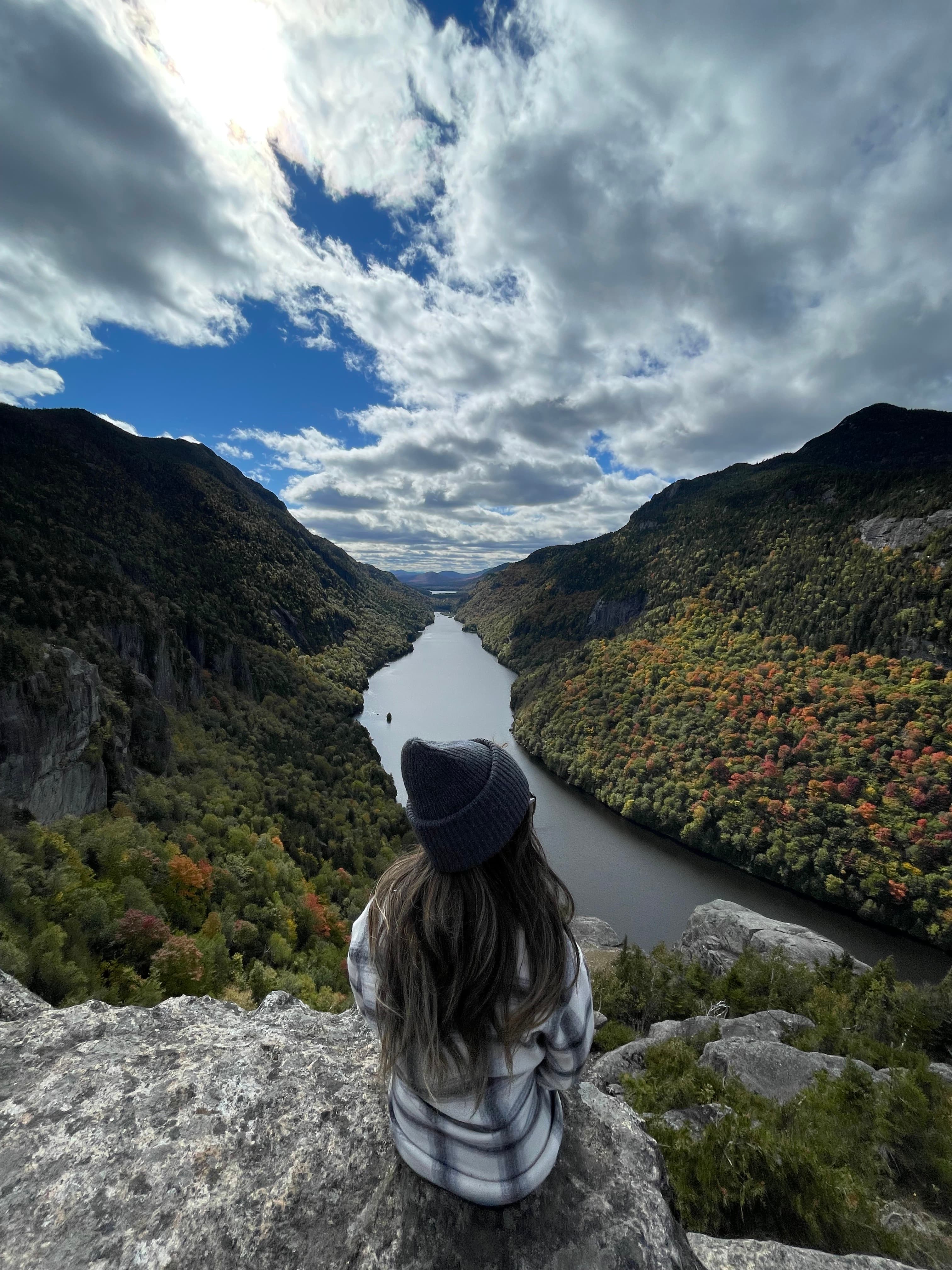 Looking out to clouds over lake.