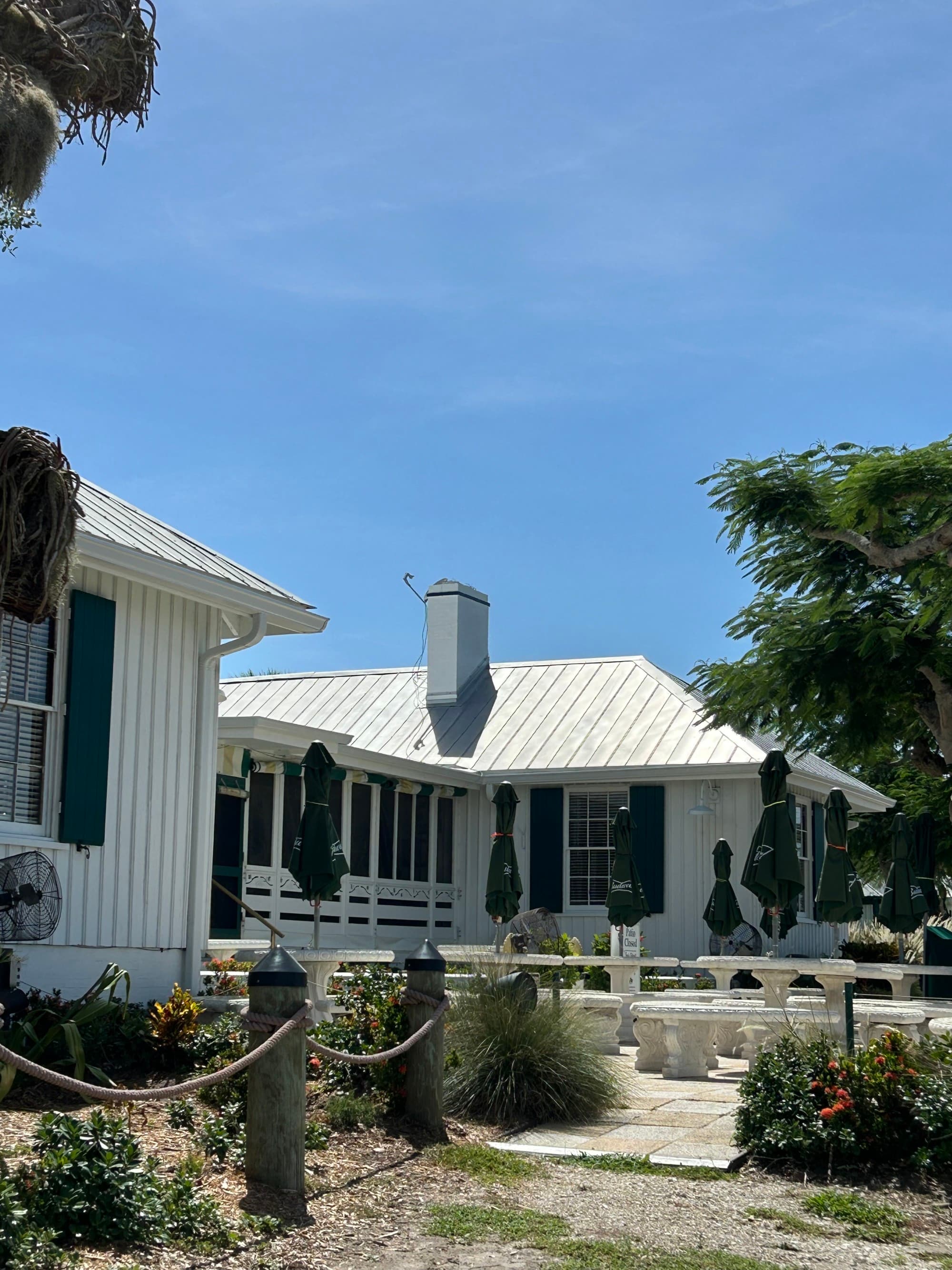 A couple of white cabins.