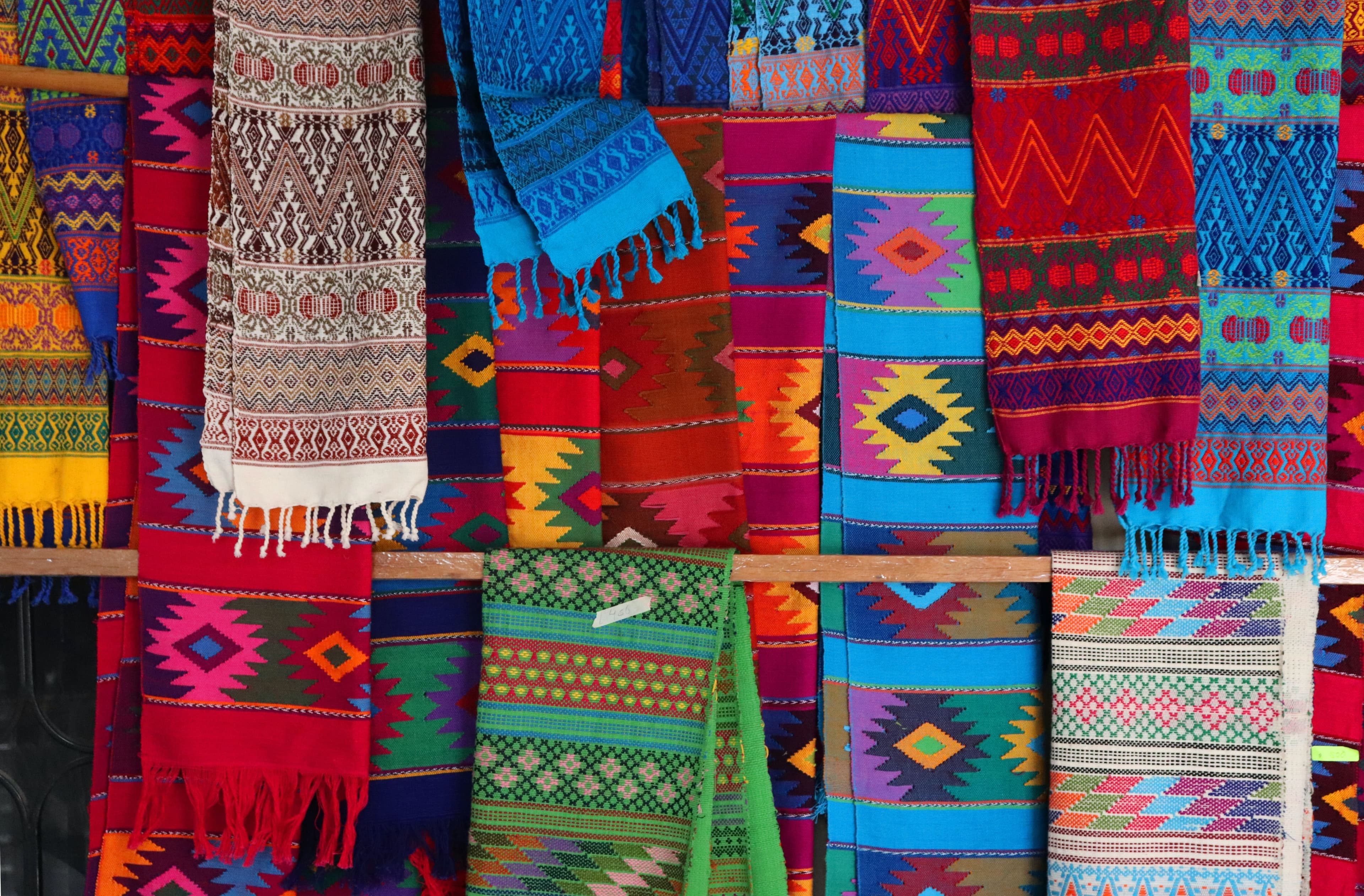 A selection of colorful scarves in Mexico.