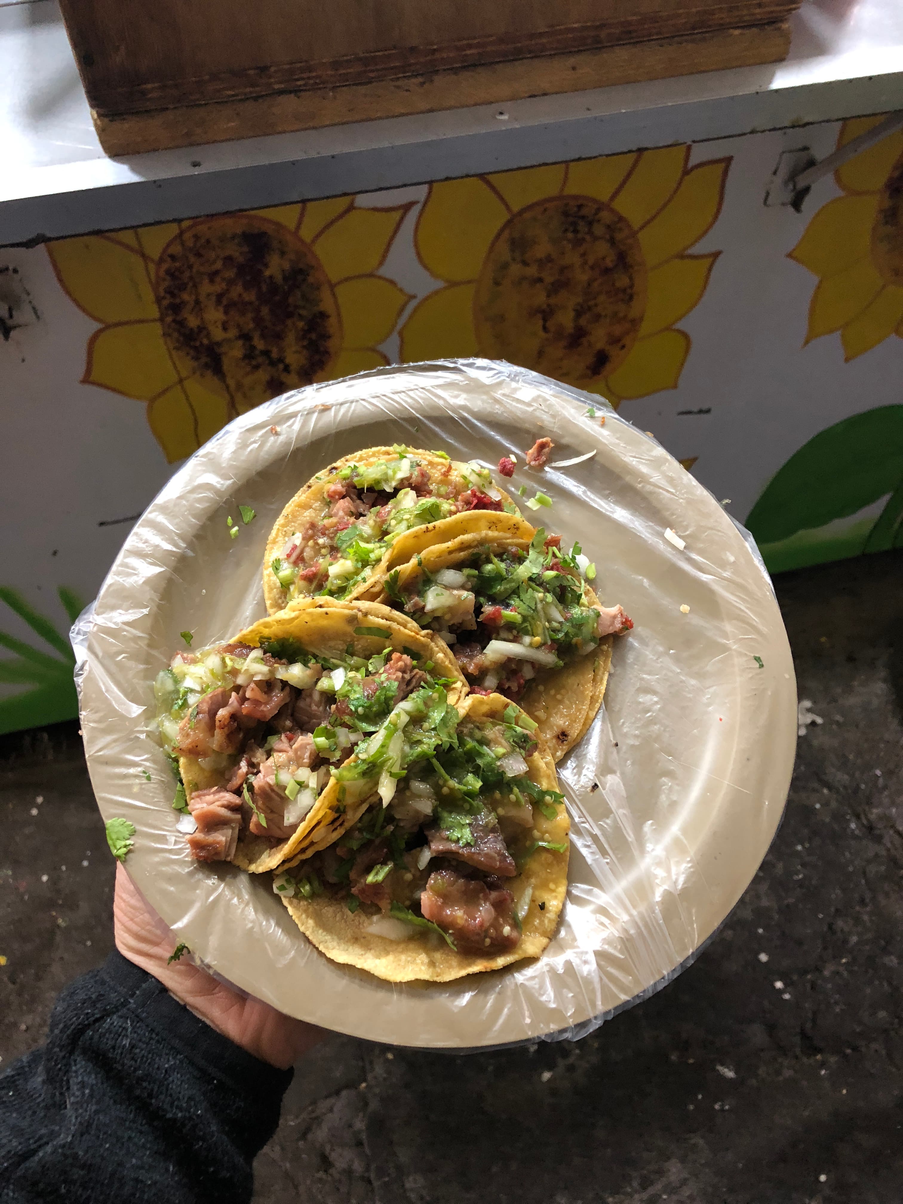 A plate of four traditional tacos