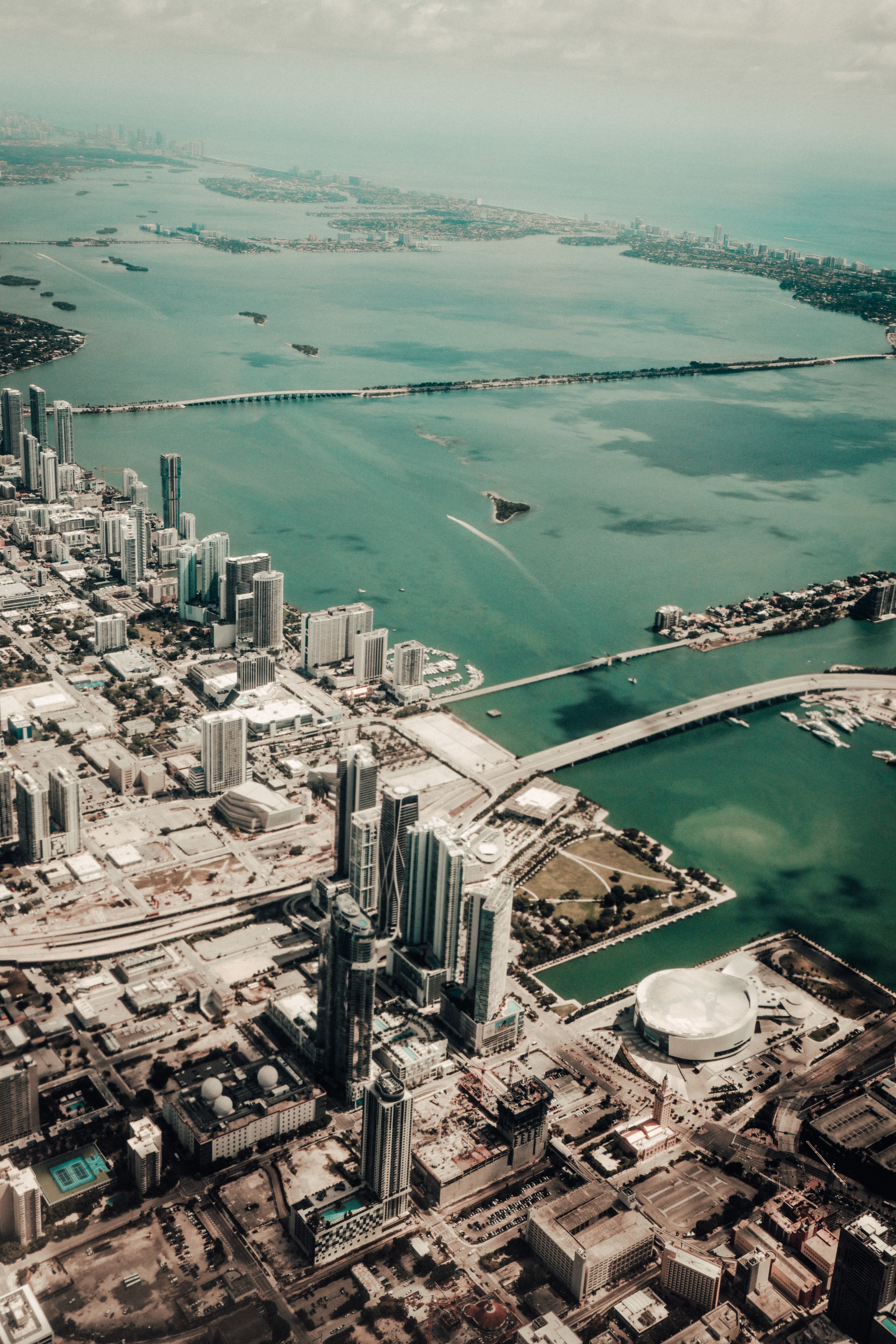 An arial shot of Fort Lauderdale with high rise buildings on the seashore.