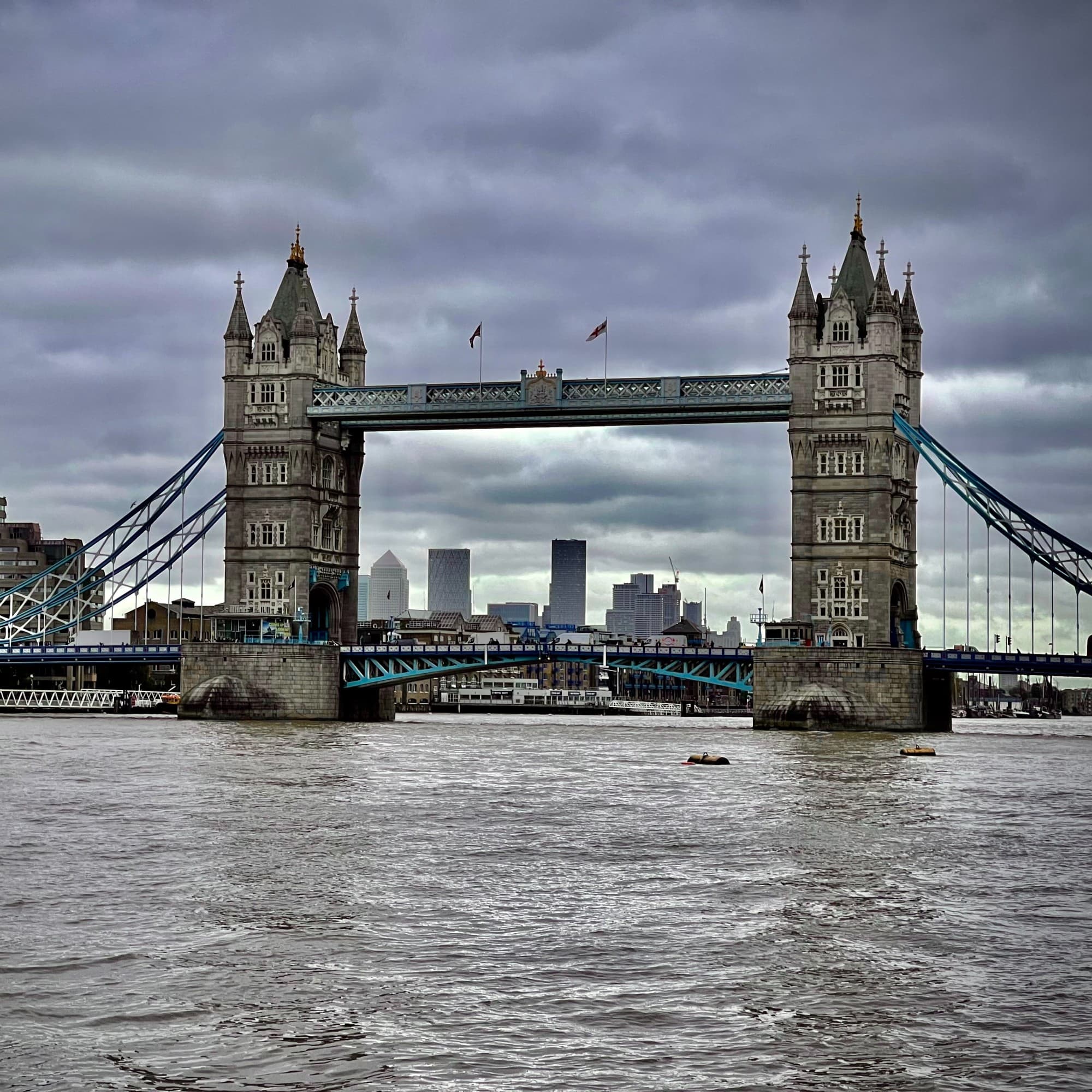 A grey bridge on a cloudy day.