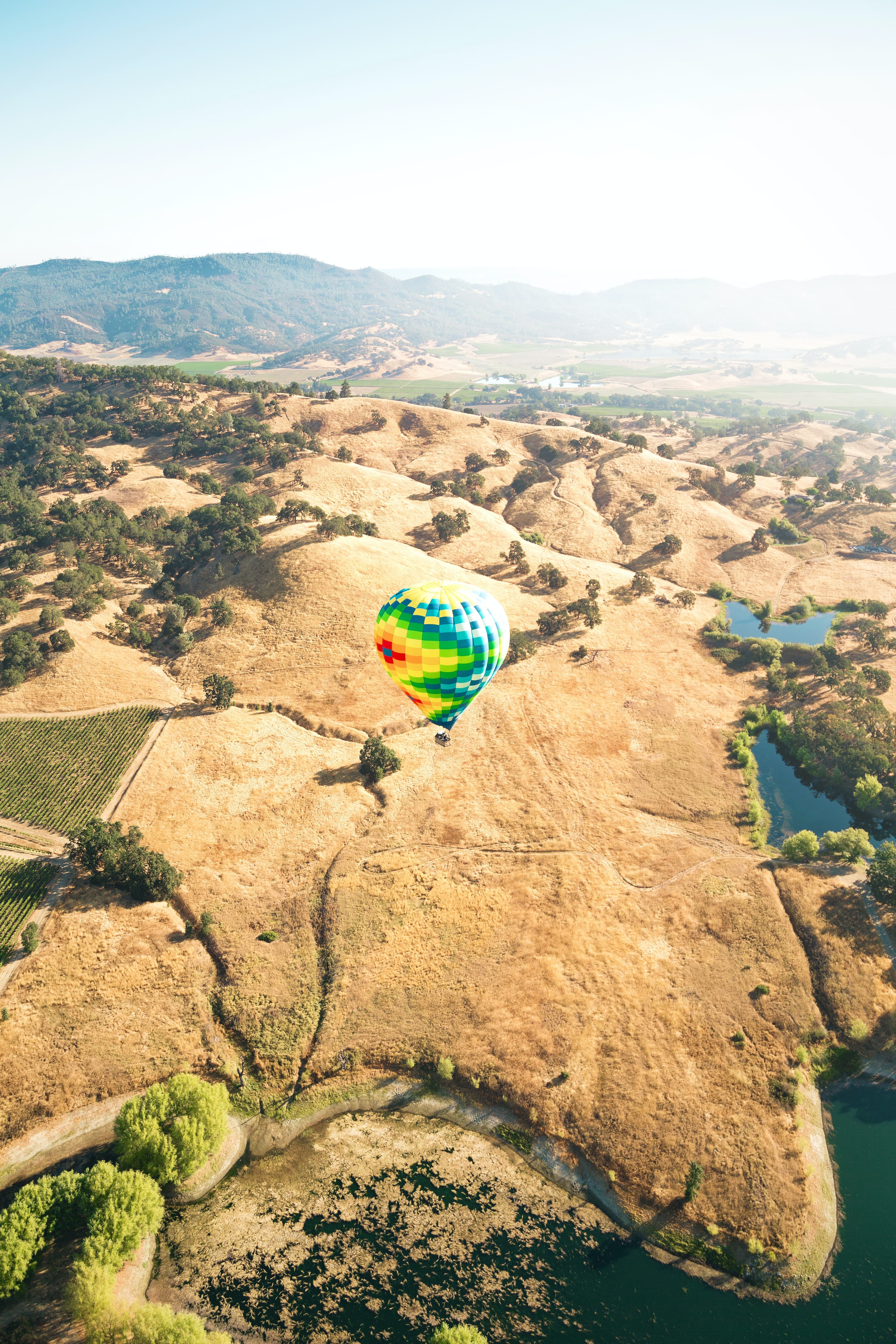 Hot air balloon aerial view.