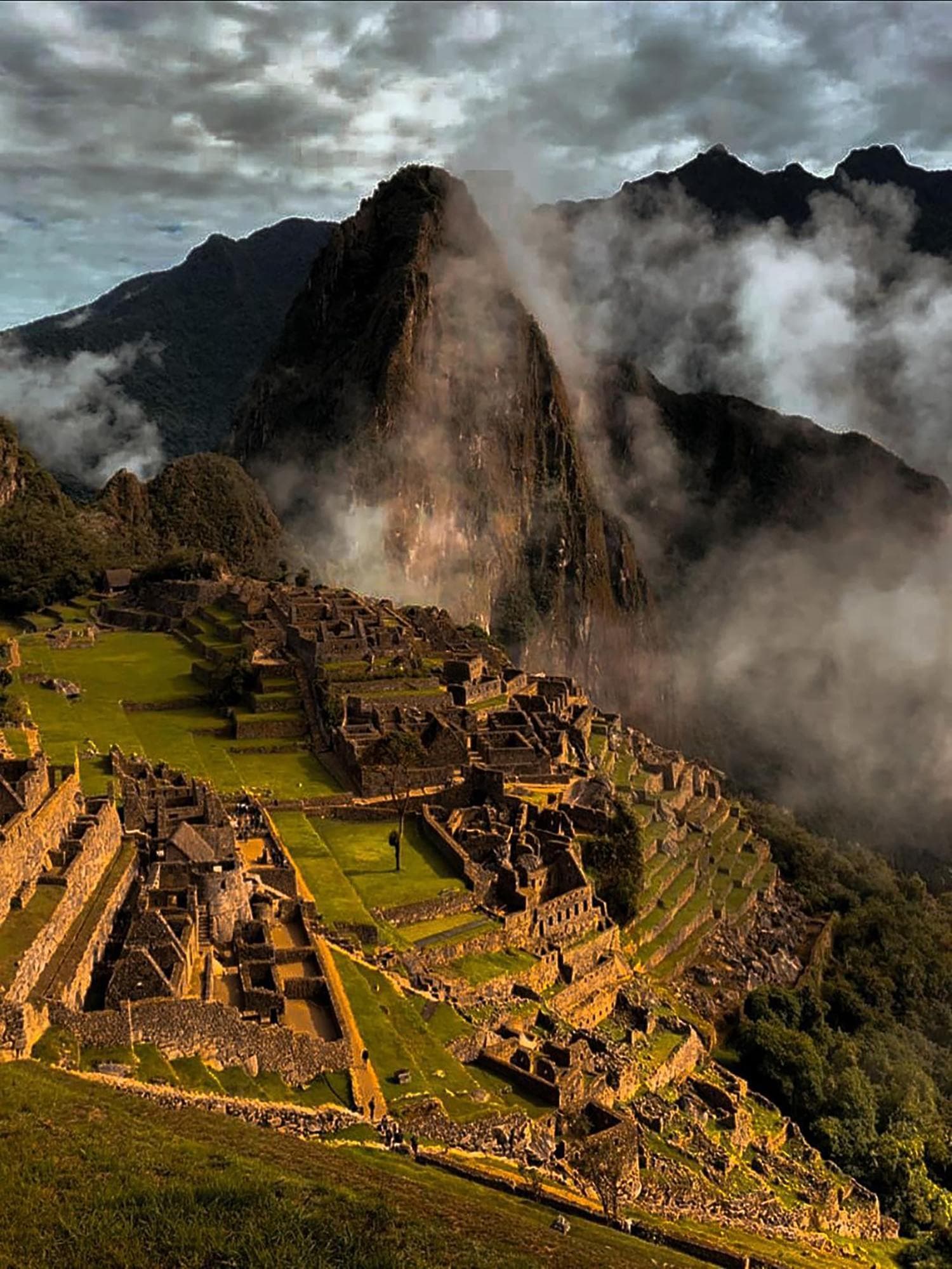Cloudy day in ancient ruins in Machu Picchu.