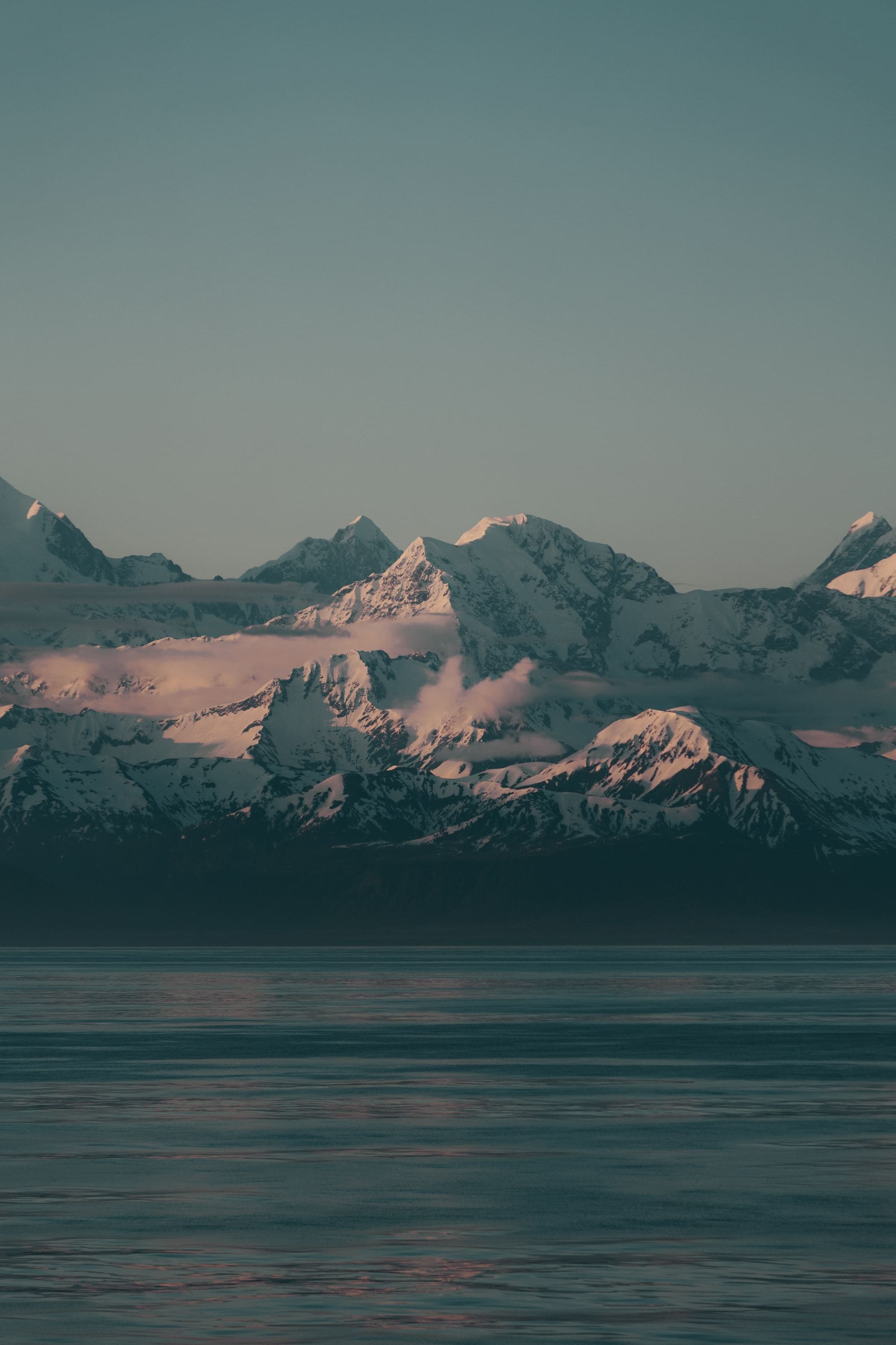 snow glaciers on the edge of an icy ocean