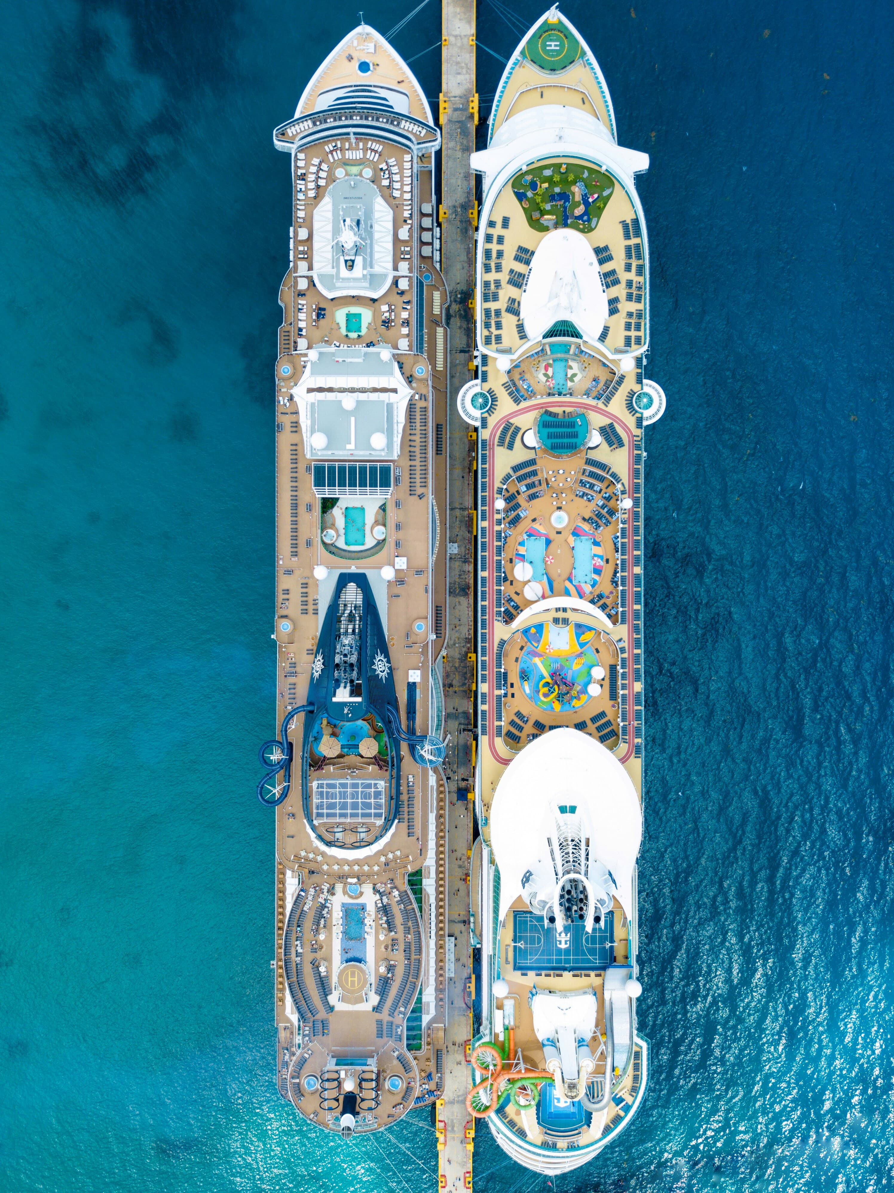 Cruise ship from above.