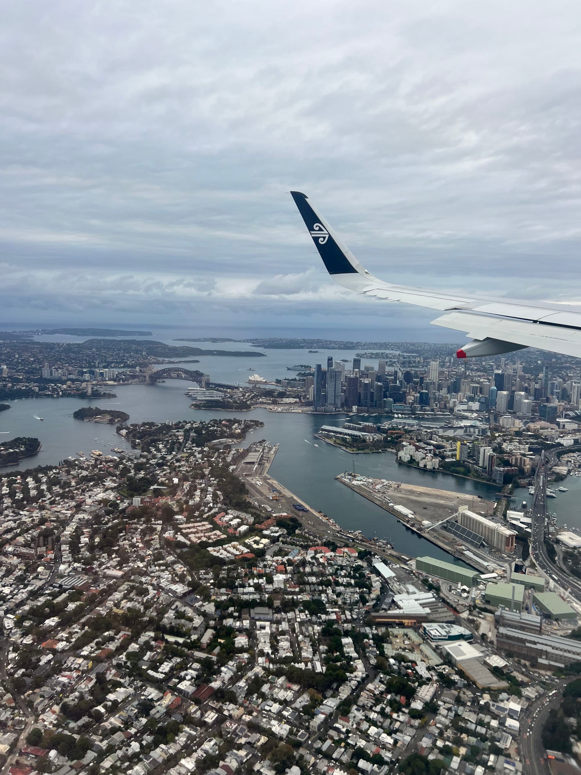 View of Sydney's harbour and city from a plane.