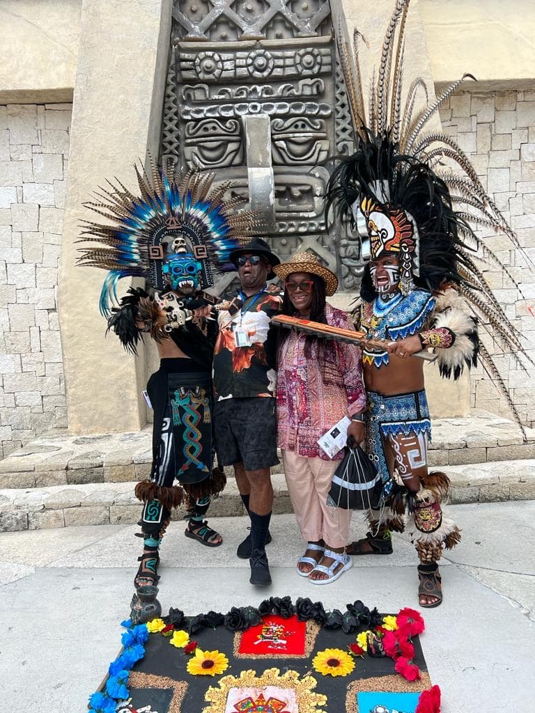 Travel advisor posing with tribal people