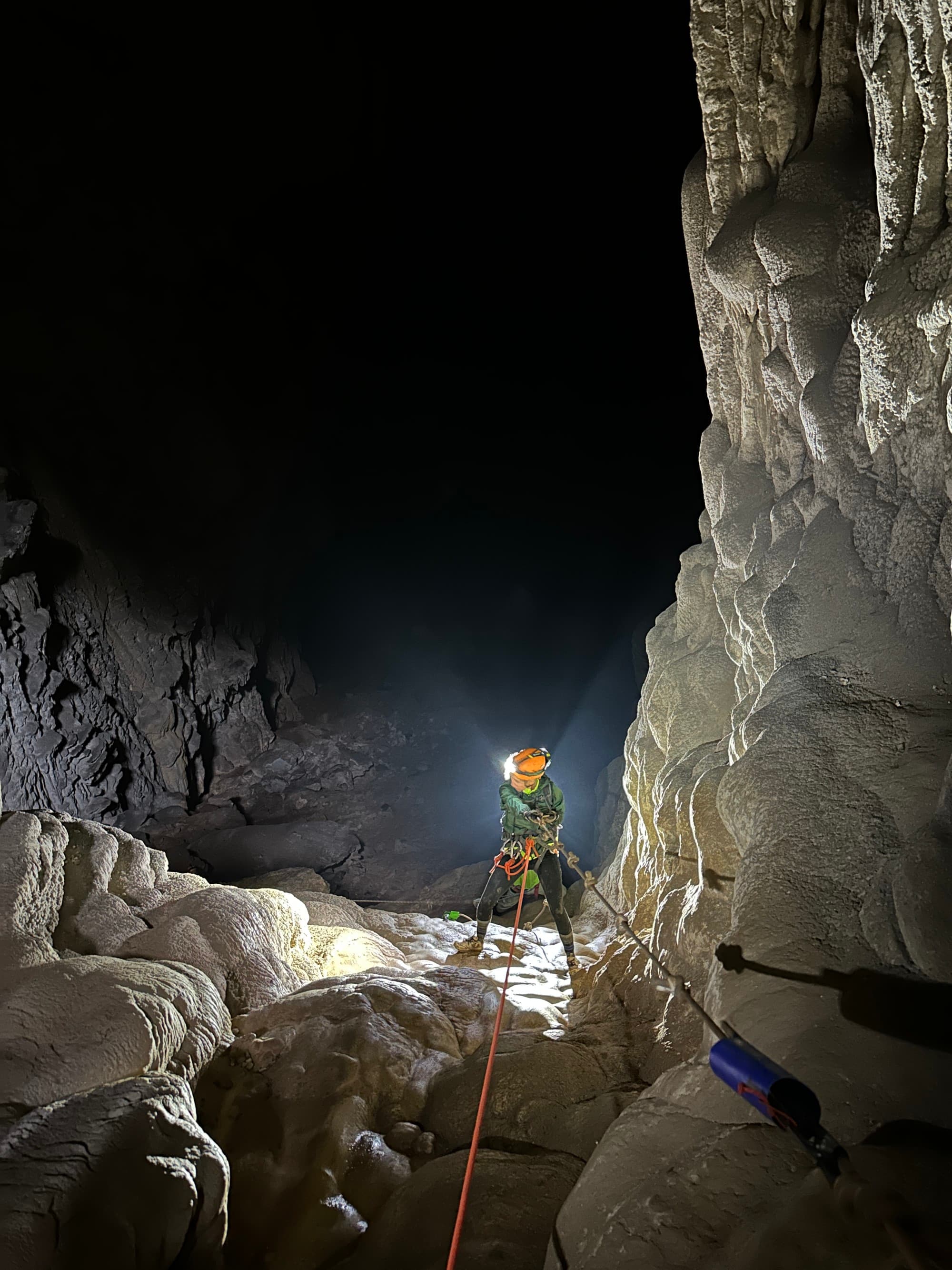 Entering Son Doong via ropes and flashlights down into the abyss.