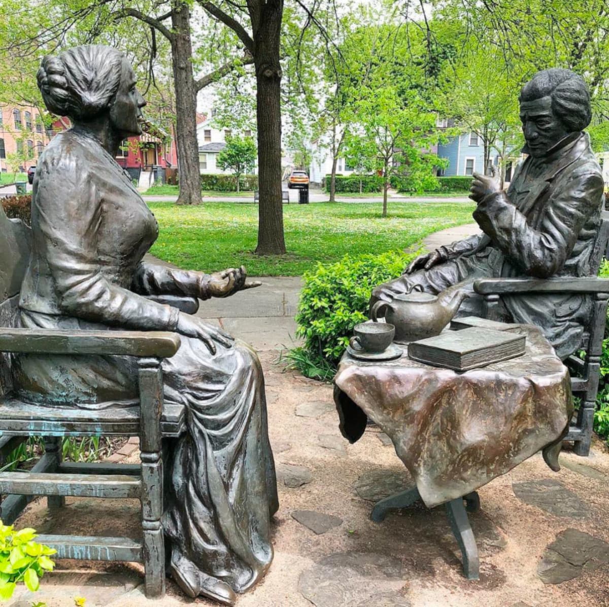 Bronze statues in Rochester, New York.