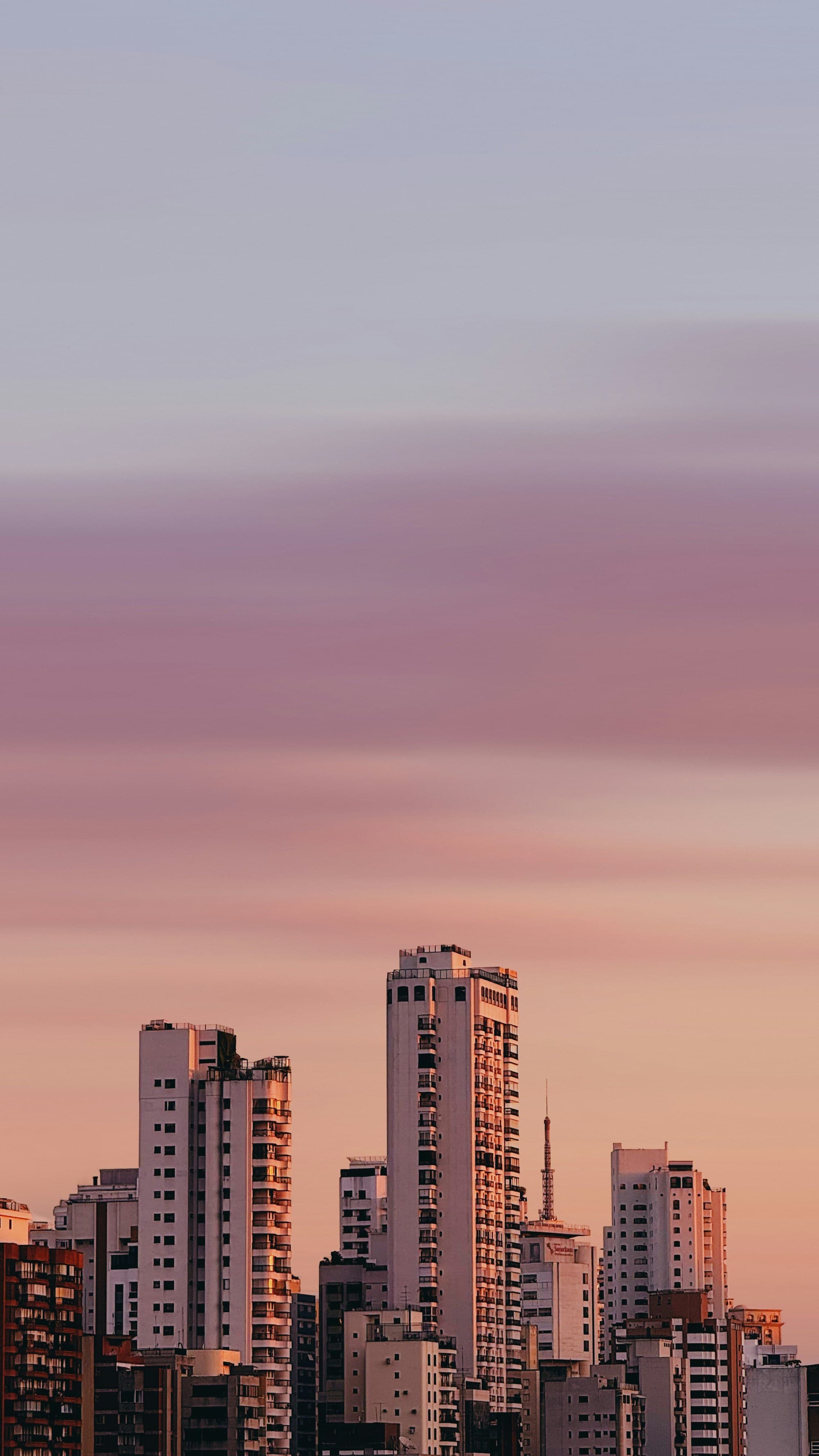 City buildings at sunset.
