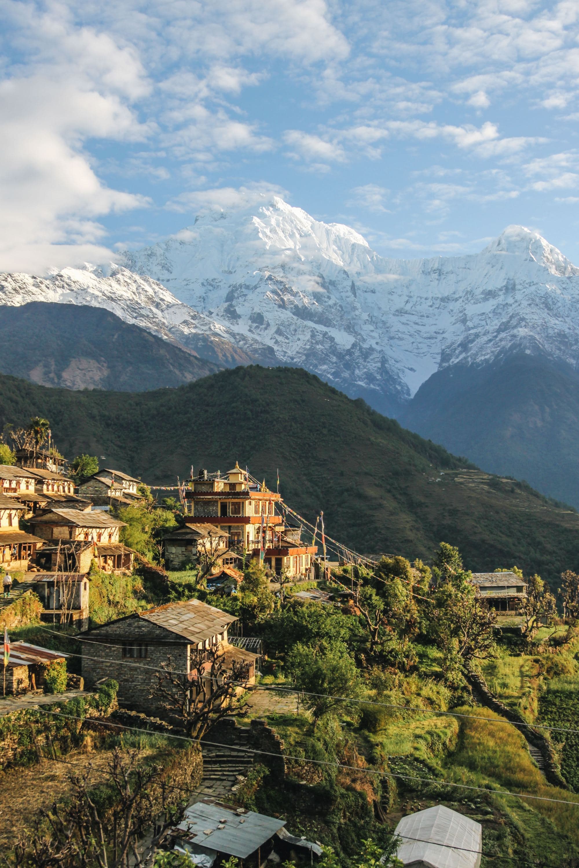 An aerial view of the houses on a mountain range.
