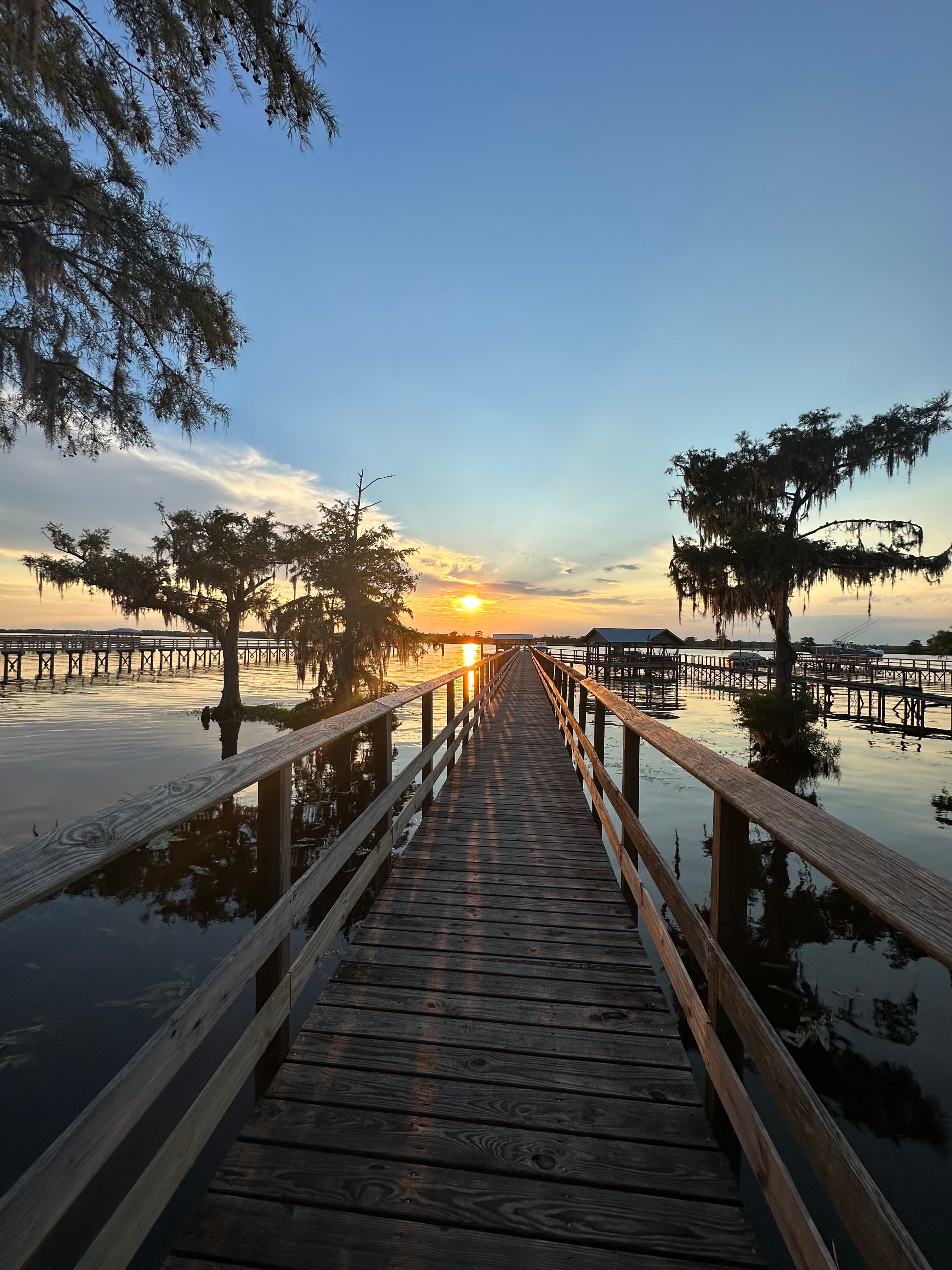 A sunset view of the bridge pathway